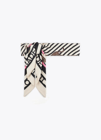 Striped and Leopard Print Satin Scarf in Black/Multi