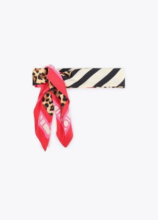 Satin Scarf with Contrast Print in Black/Multi