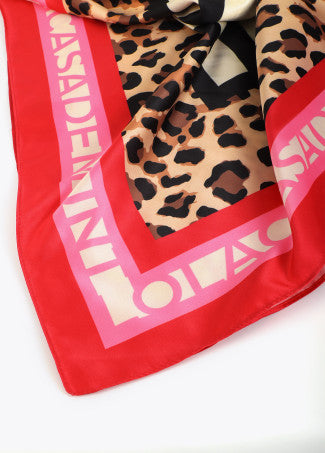 Satin Scarf with Contrast Print in Black/Multi