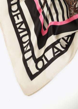 Striped and Leopard Print Satin Scarf in Black/Multi