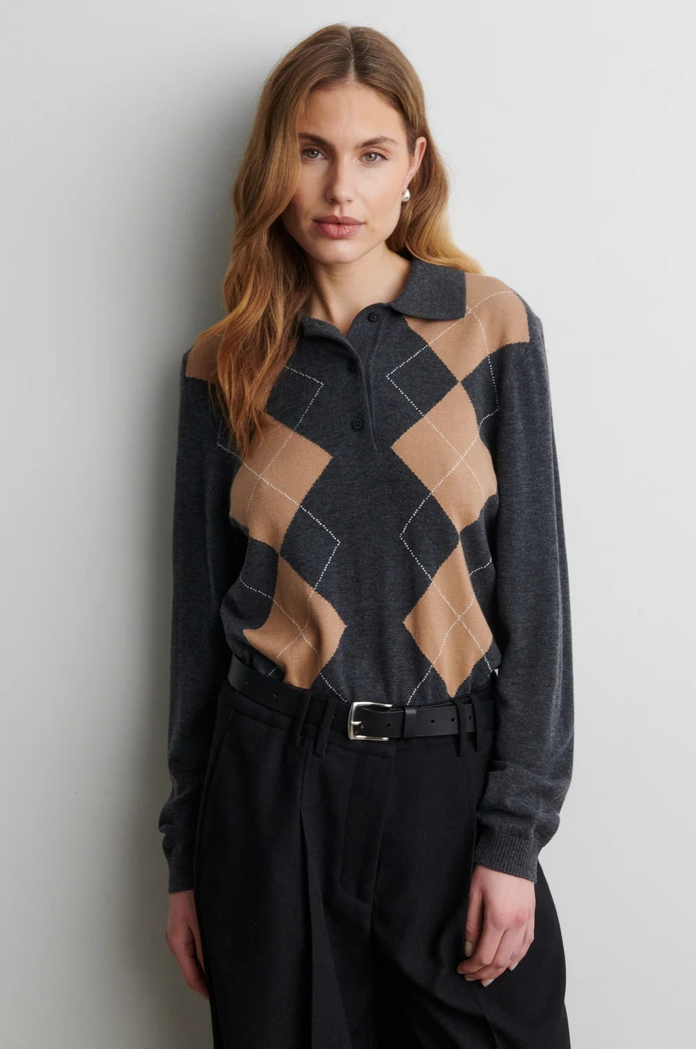 Shailene Knit Polo in Dark Grey Melange
