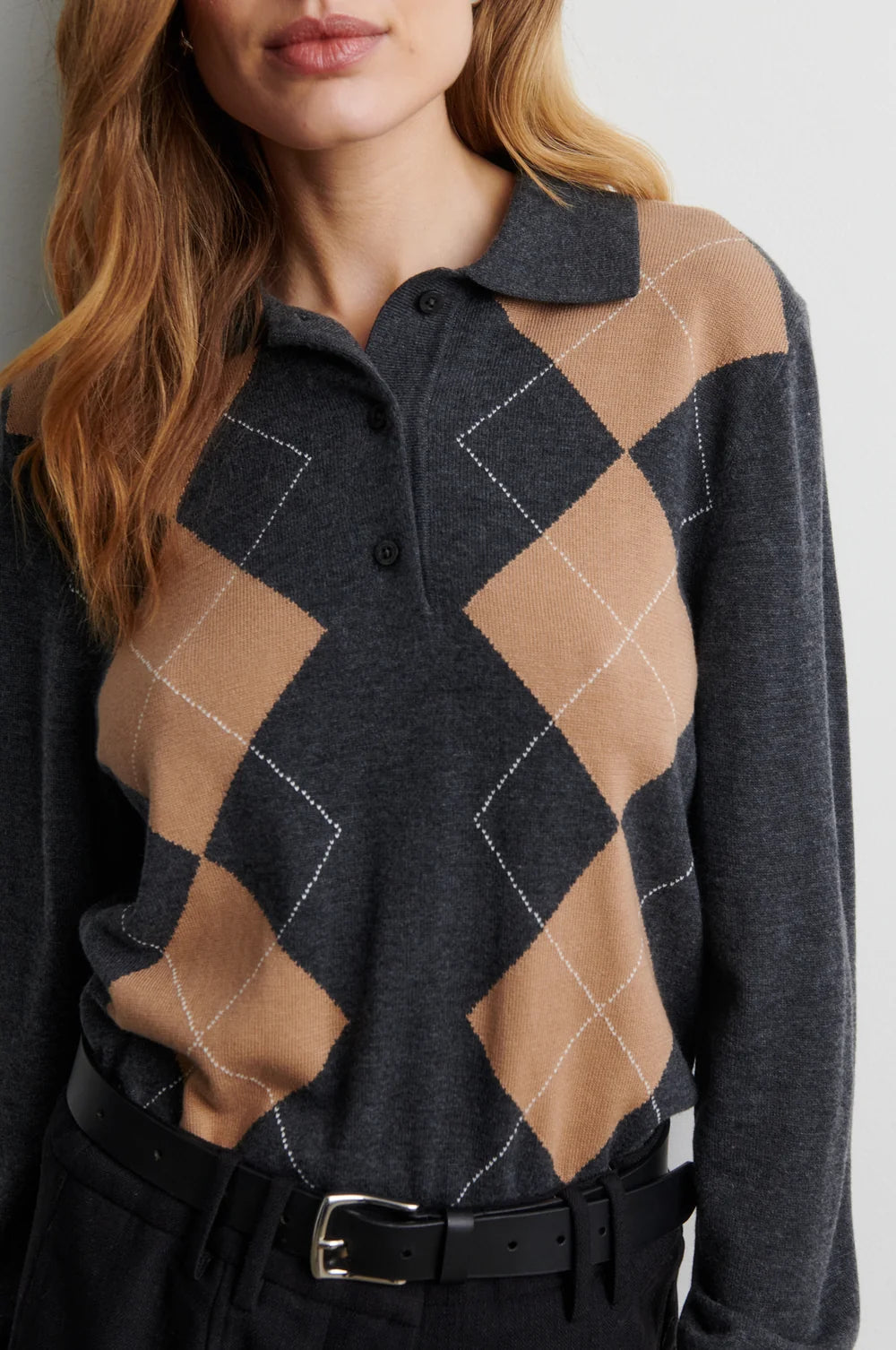 Shailene Knit Polo in Dark Grey Melange