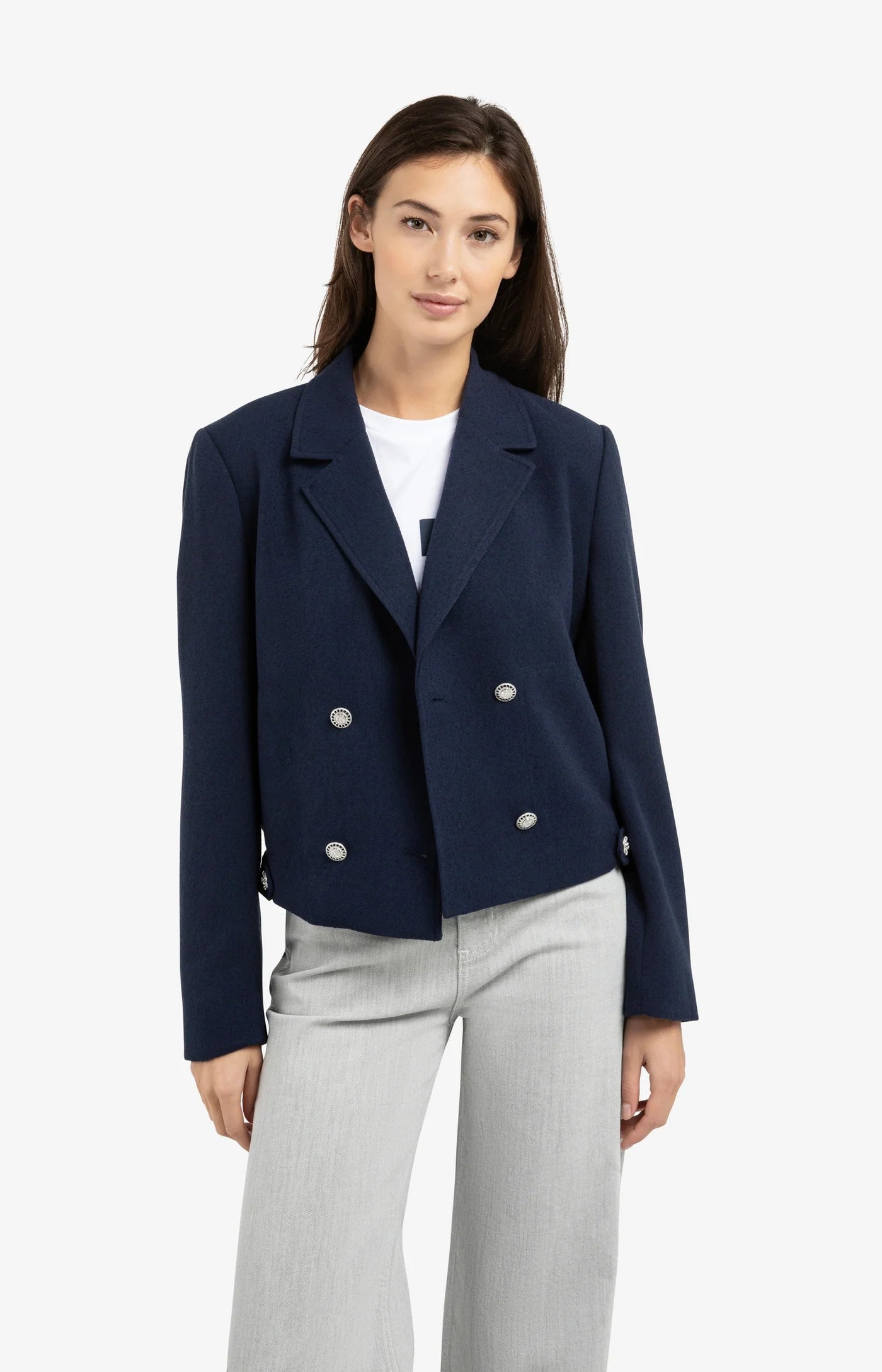Short Double-Breasted Blazer in Navy Blazer Blue