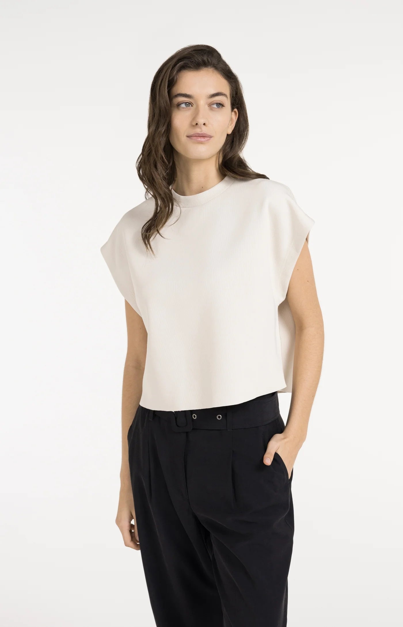 Sleeveless Boxy Sweatshirt in Cloud Creme White