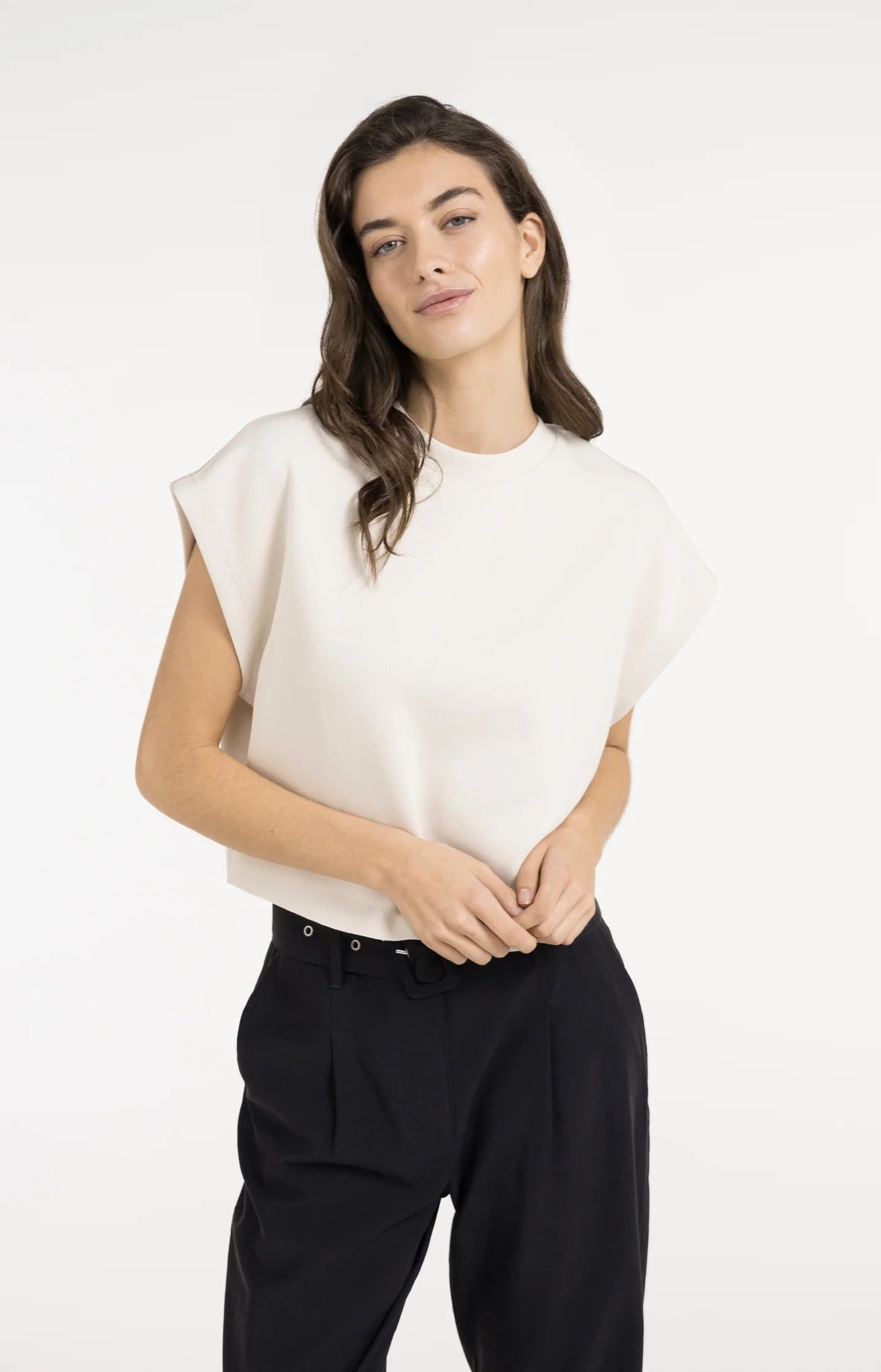 Sleeveless Boxy Sweatshirt in Cloud Creme White