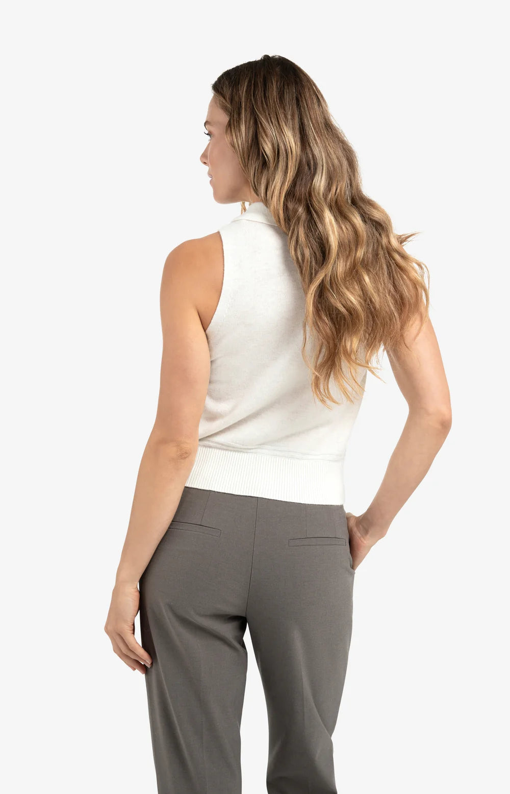 Sleeveless Cardigan with Collar in Wool White