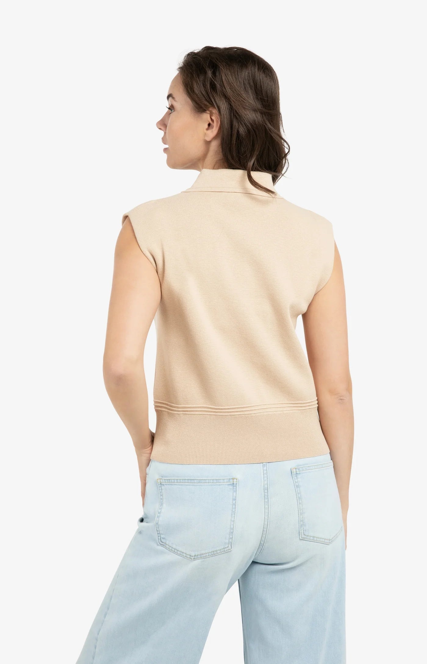Sleeveless Sweater with Collar in Desert Beige