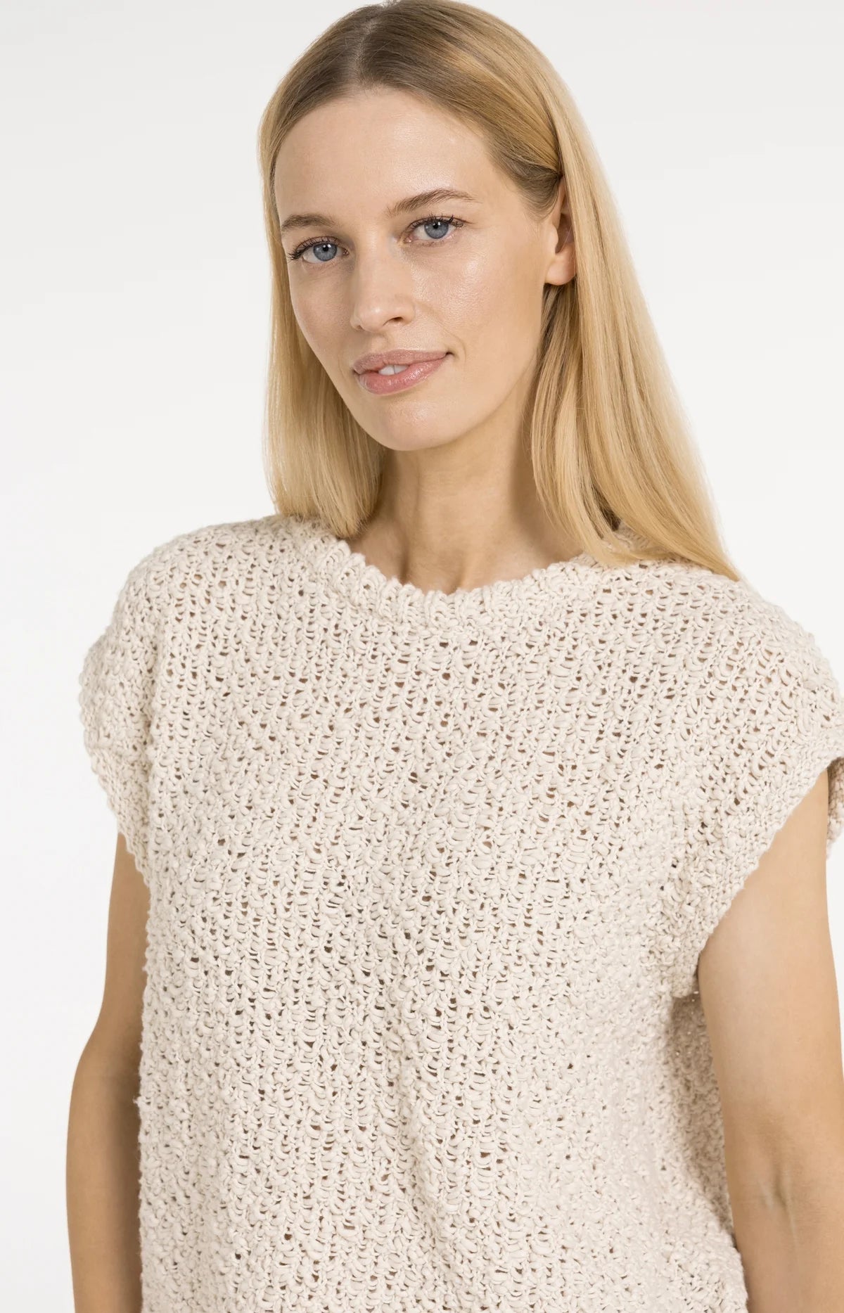 Textured Sleeveless Sweater in Cloud Creme White
