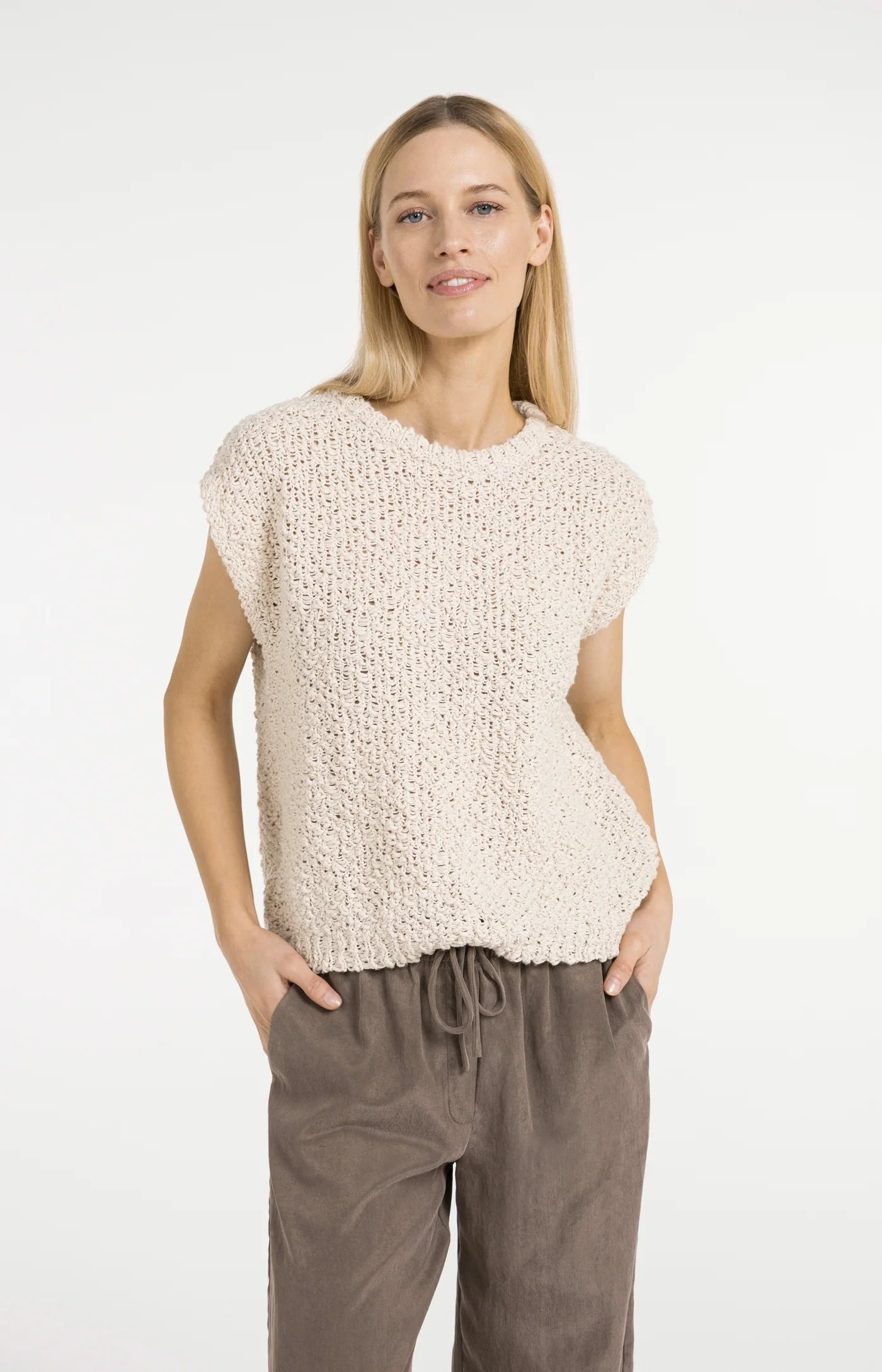 Textured Sleeveless Sweater in Cloud Creme White