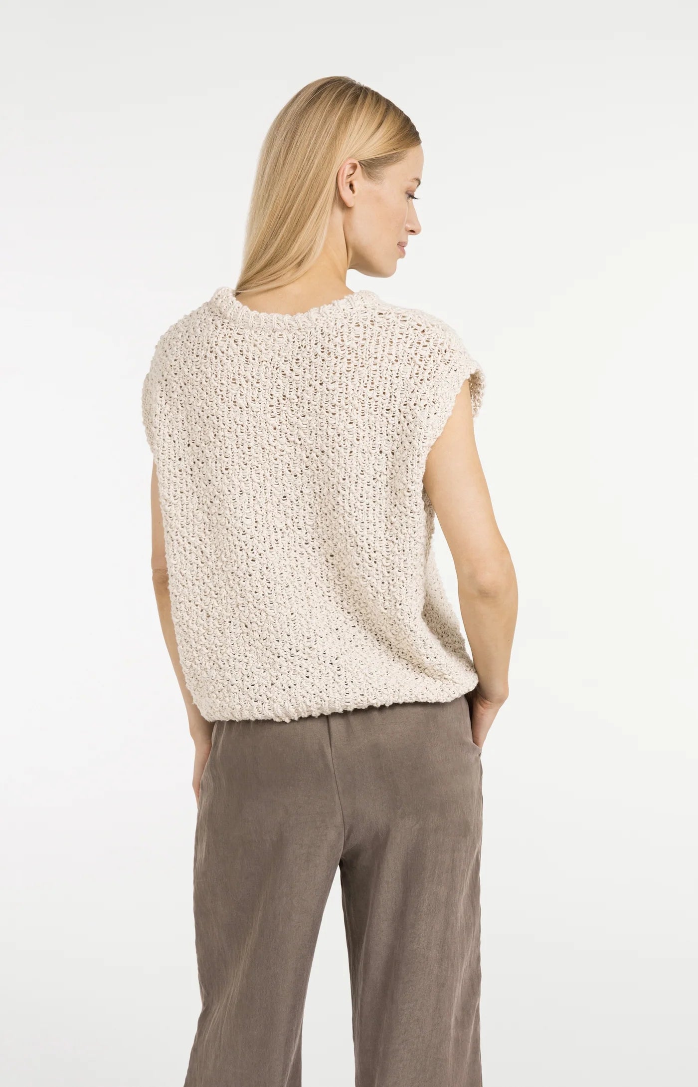Textured Sleeveless Sweater in Cloud Creme White
