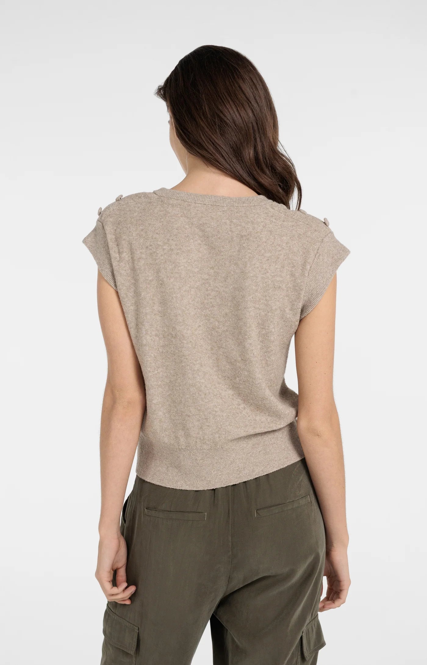 Sleeveless Sweater with Button Details in Crockery Brown