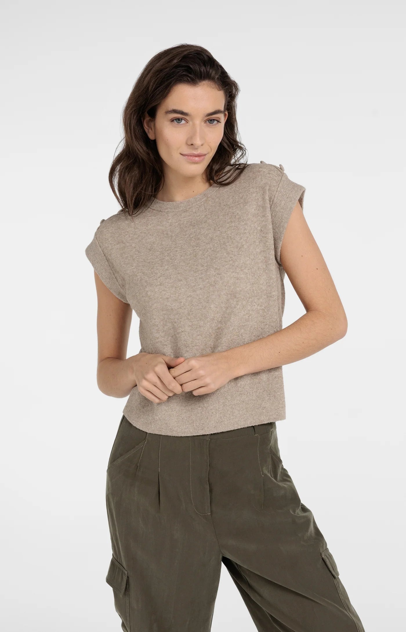 Sleeveless Sweater with Button Details in Crockery Brown