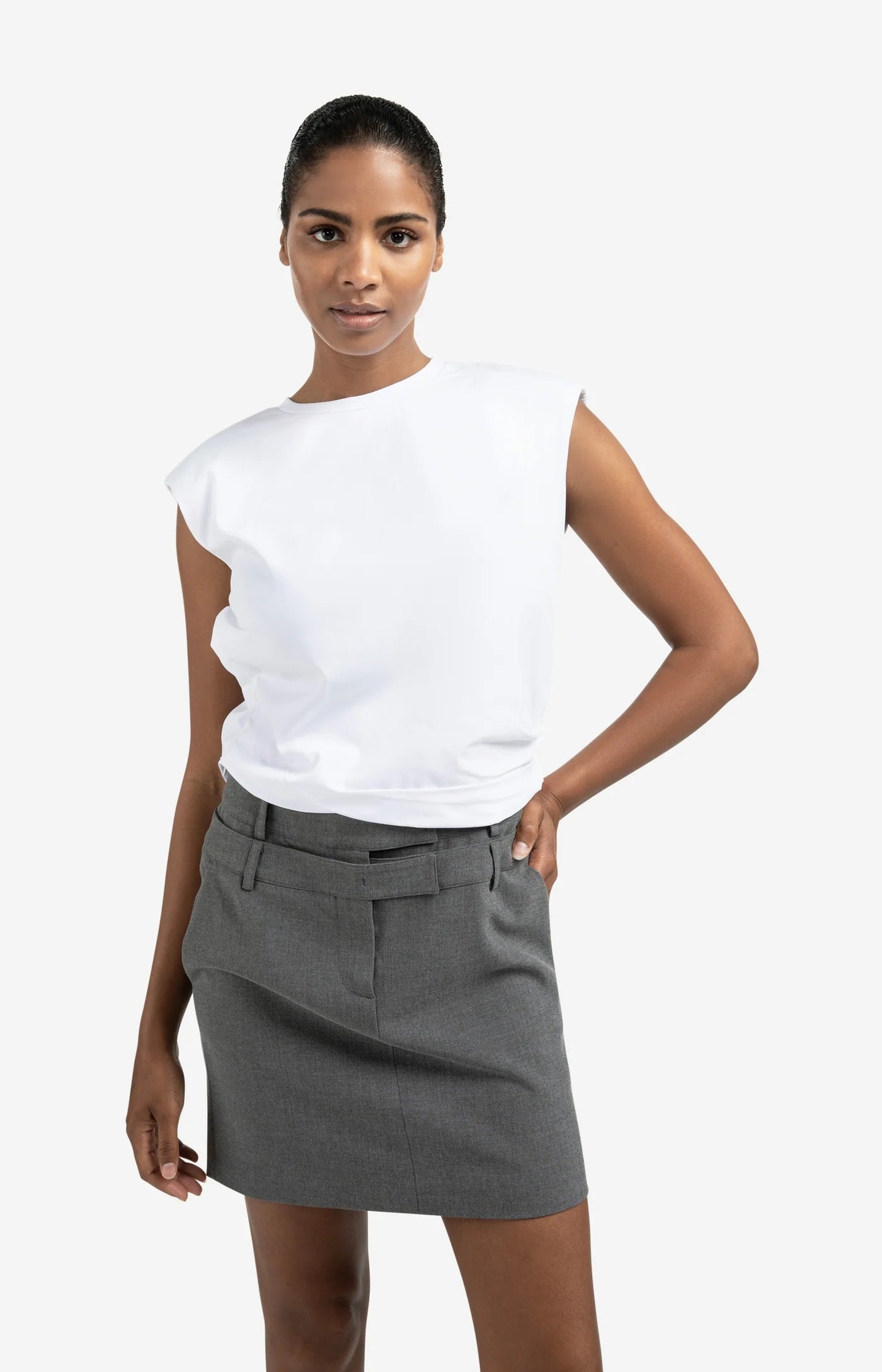 White Top with Padded Shoulders