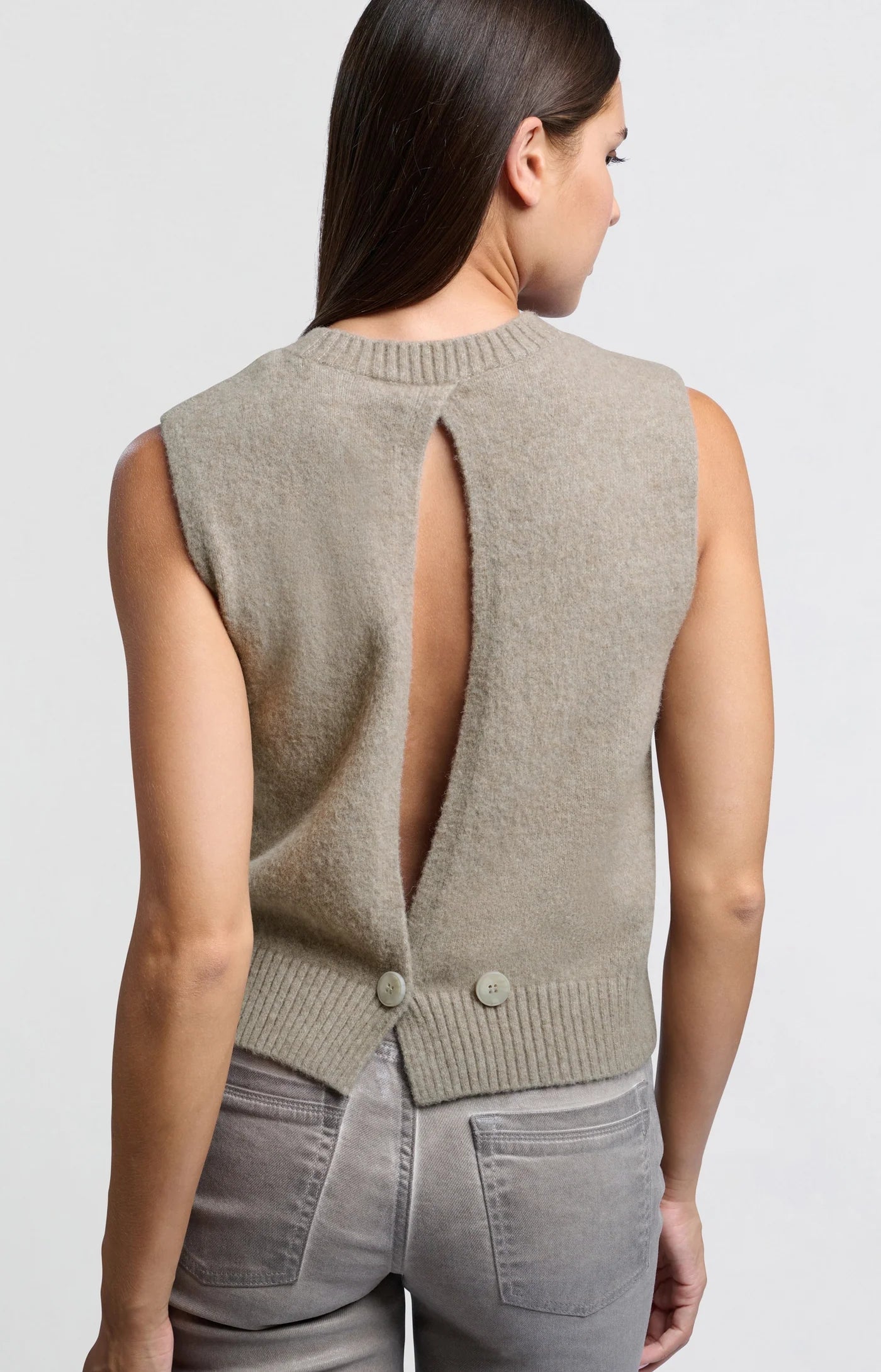 Open Back Soft Vest in Dark Sand Melange