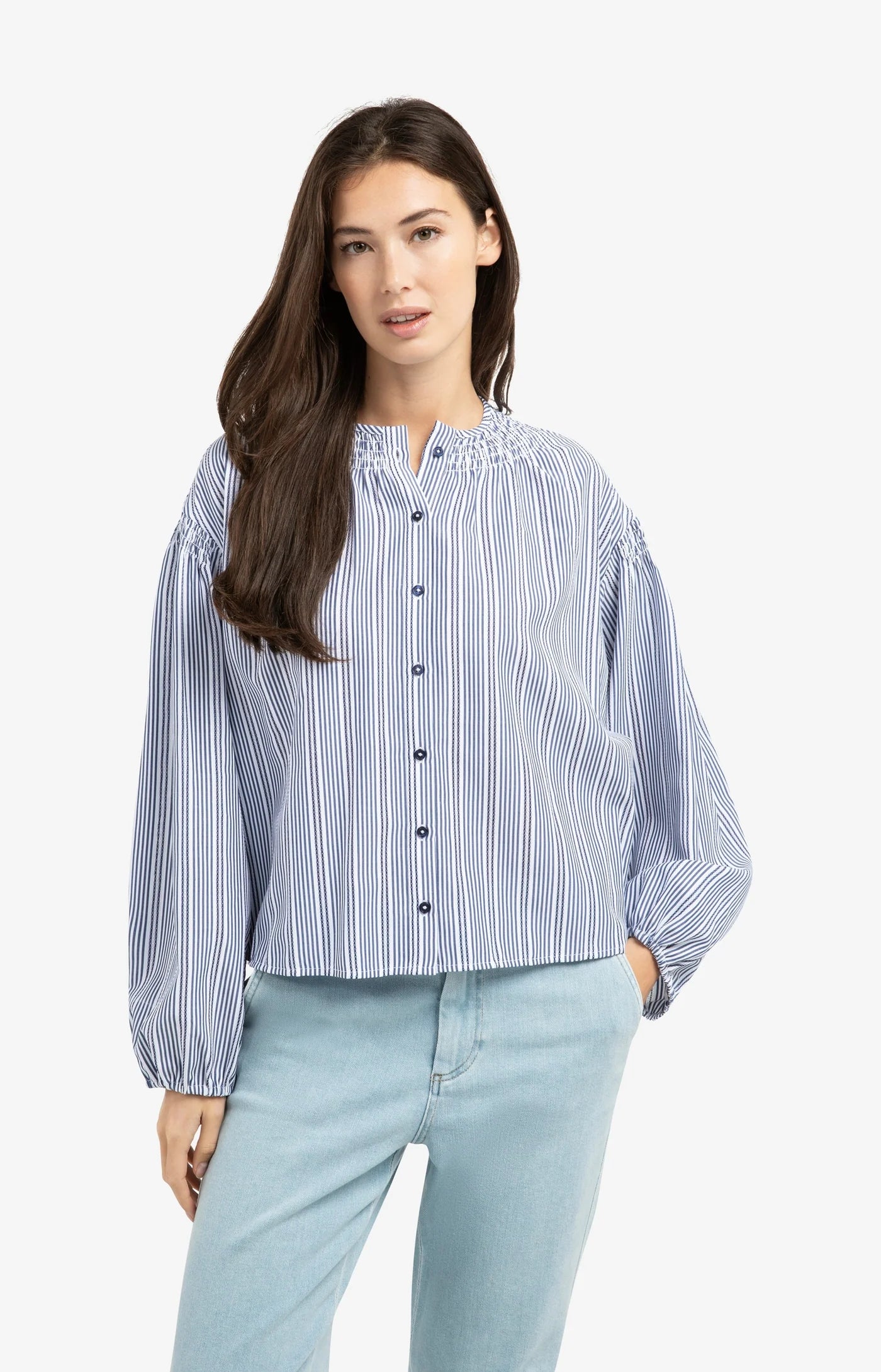 Blue Striped Blouse in Navy Blazer Dessin