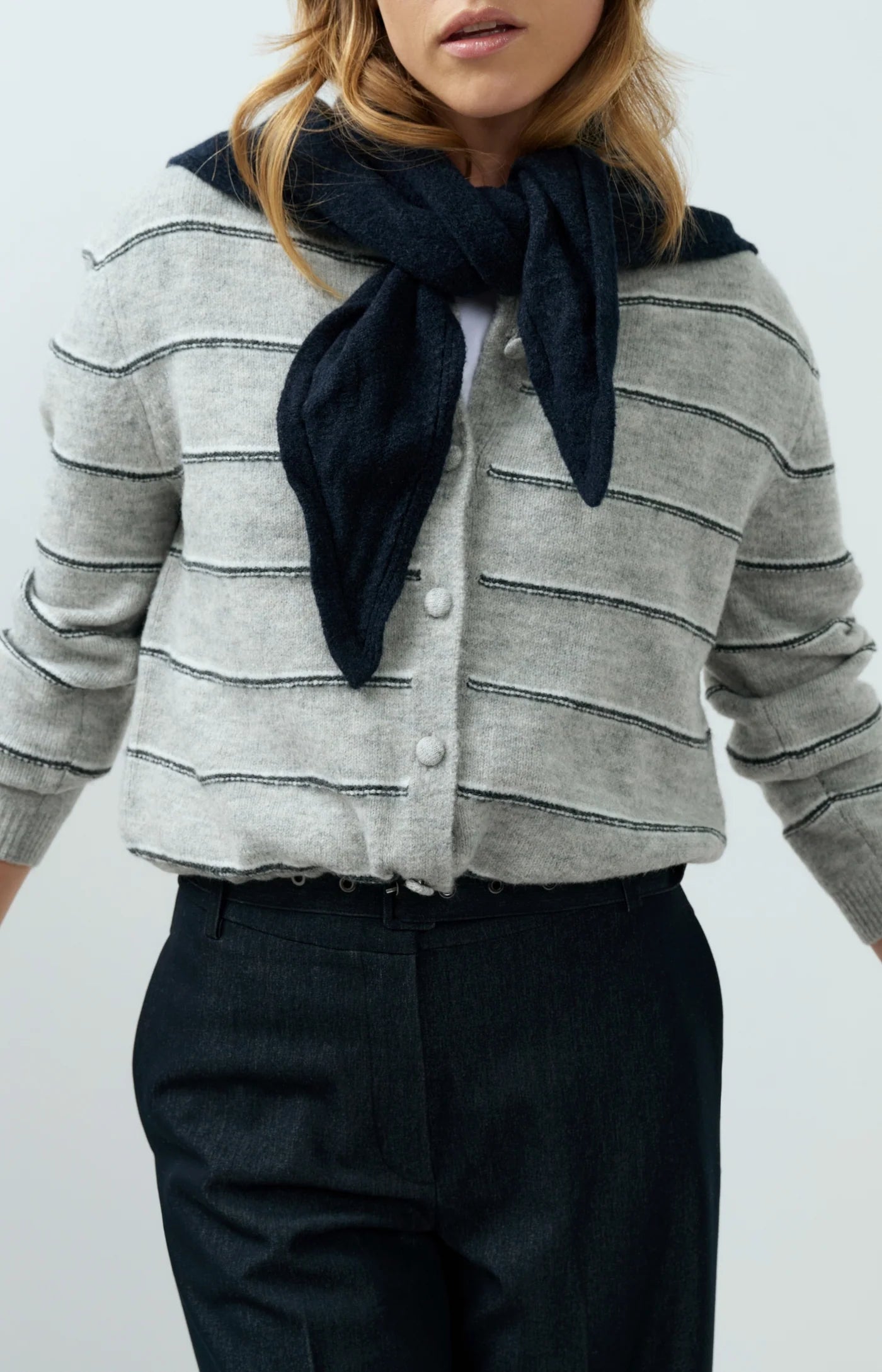 Knitted Striped Cardigan Long Sleeve in Medium Grey Melange