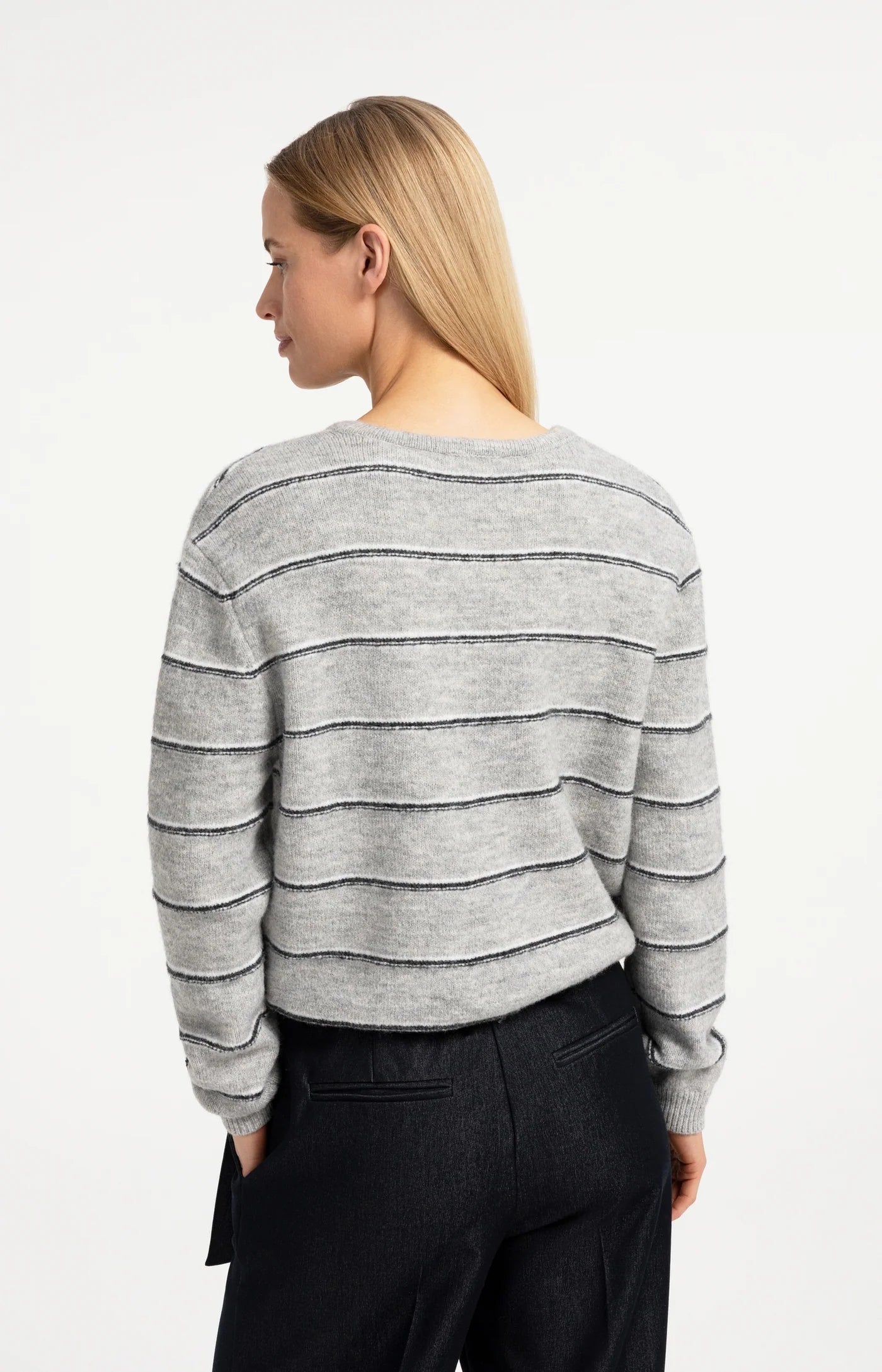 Knitted Striped Cardigan Long Sleeve in Medium Grey Melange