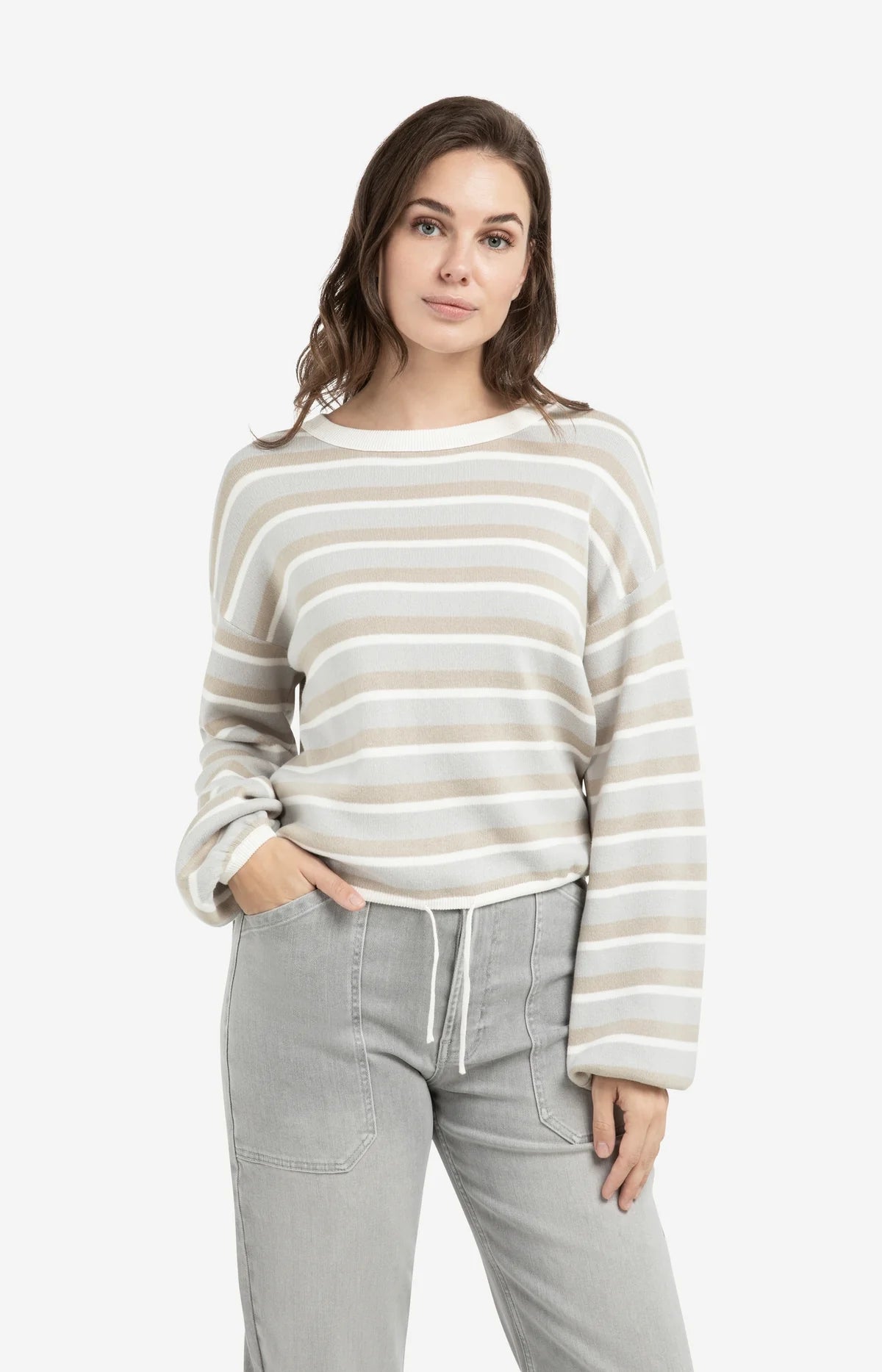 Striped Sweater in Vapor Blue/Grey Dessin