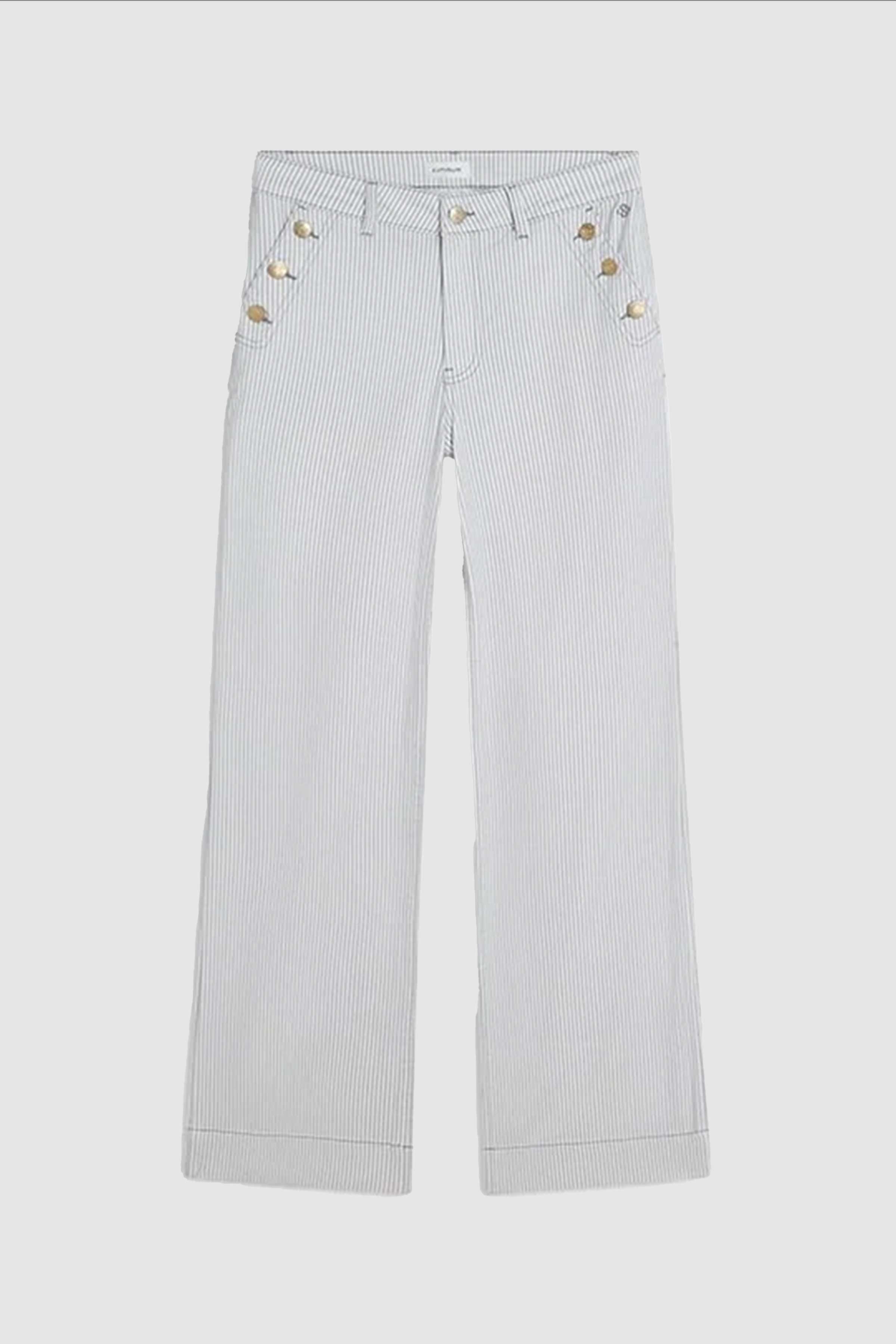 Flare Pant Printed Stripe Twill in Glacier Blue