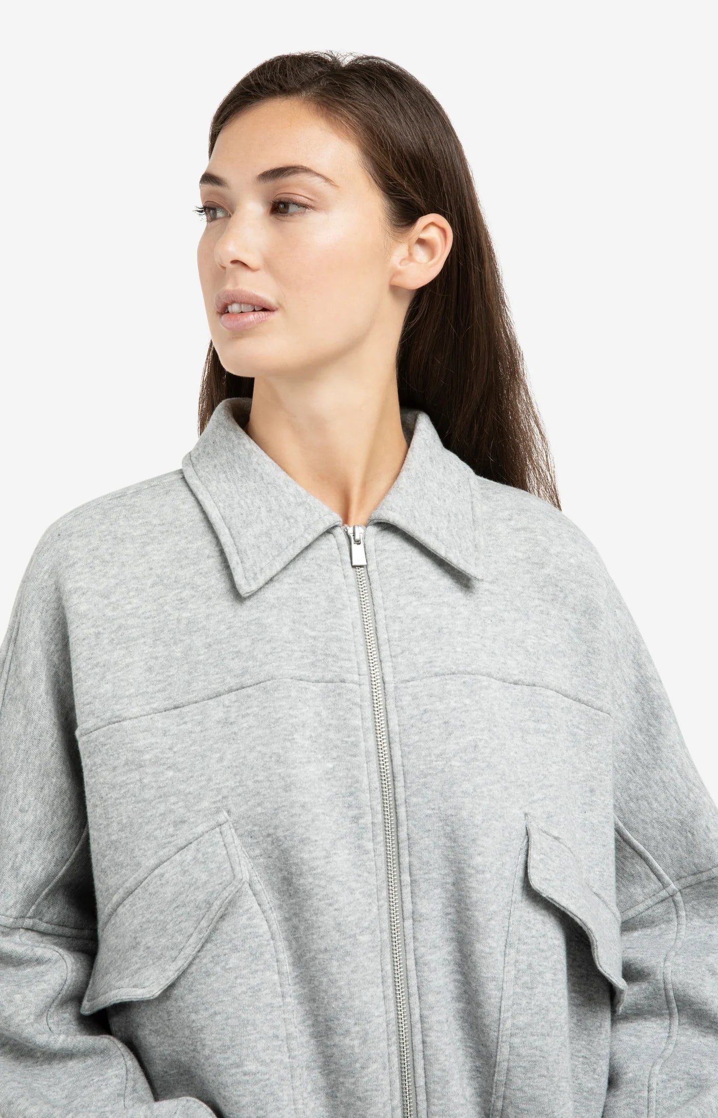 Sweat Jacket with Zip Front in Iron Grey Mel