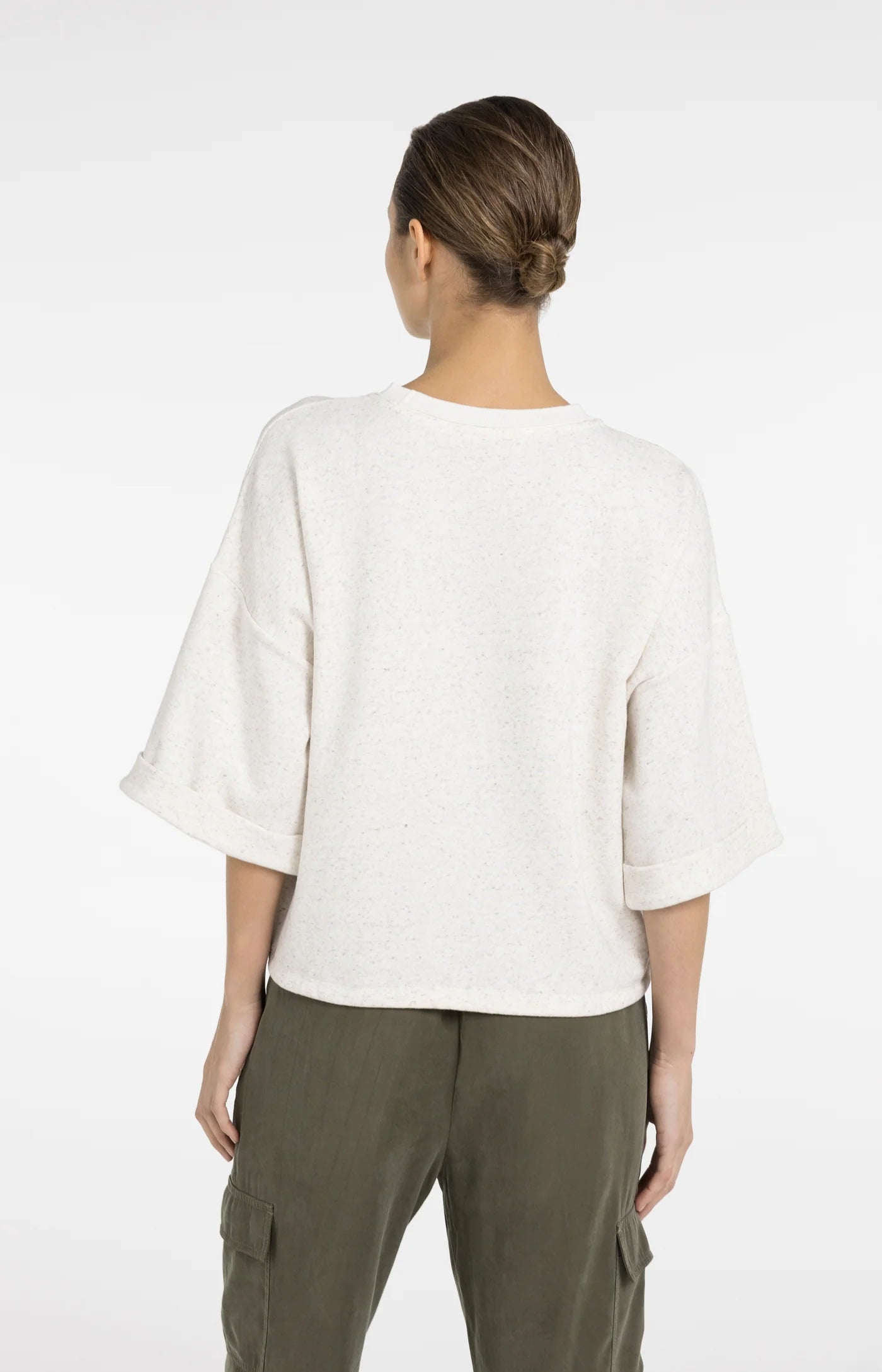 Rolled Cuffs Sweatshirt in Ivory White Melange