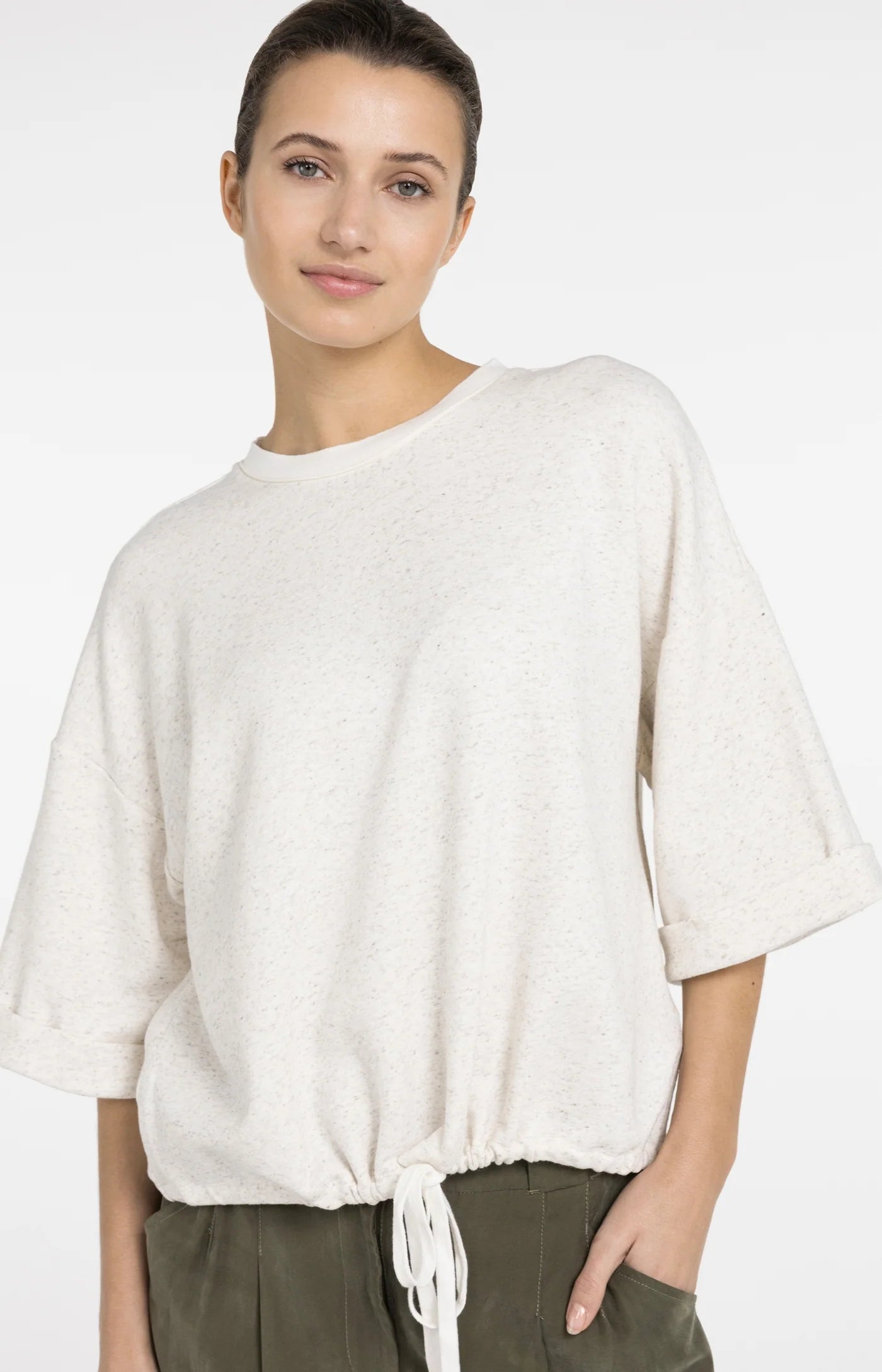 Rolled Cuffs Sweatshirt in Ivory White Melange