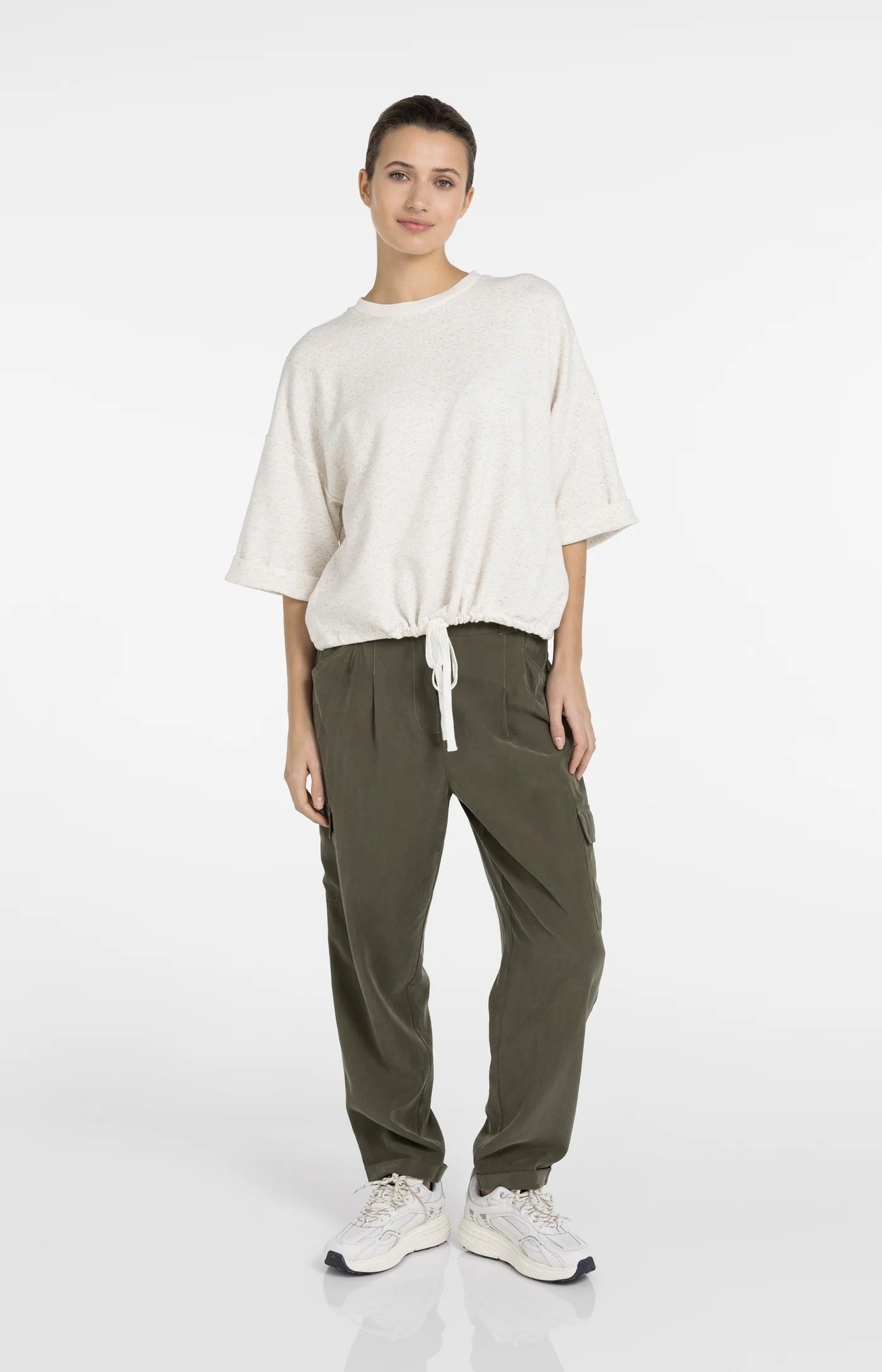Rolled Cuffs Sweatshirt in Ivory White Melange