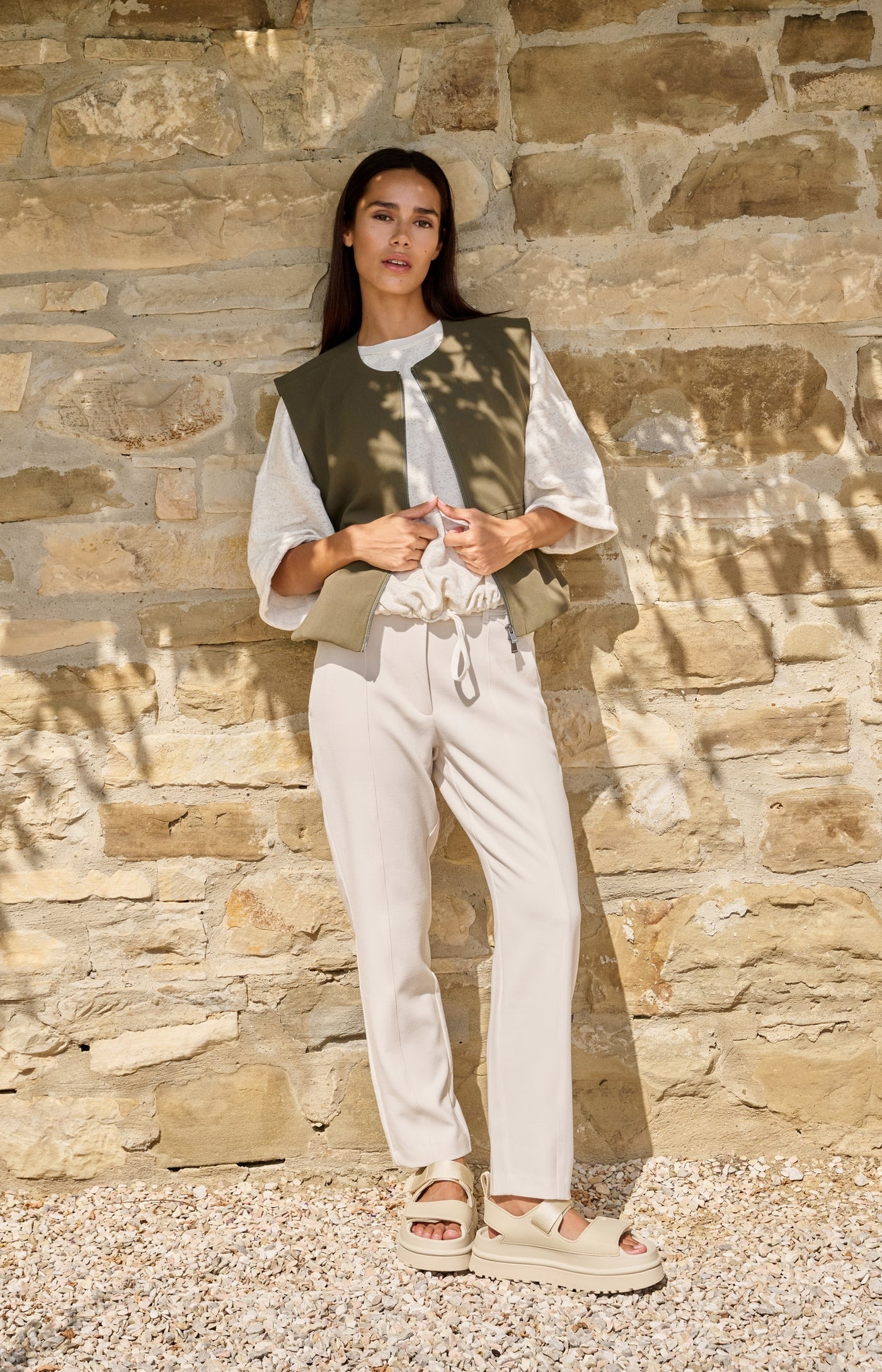 Rolled Cuffs Sweatshirt in Ivory White Melange