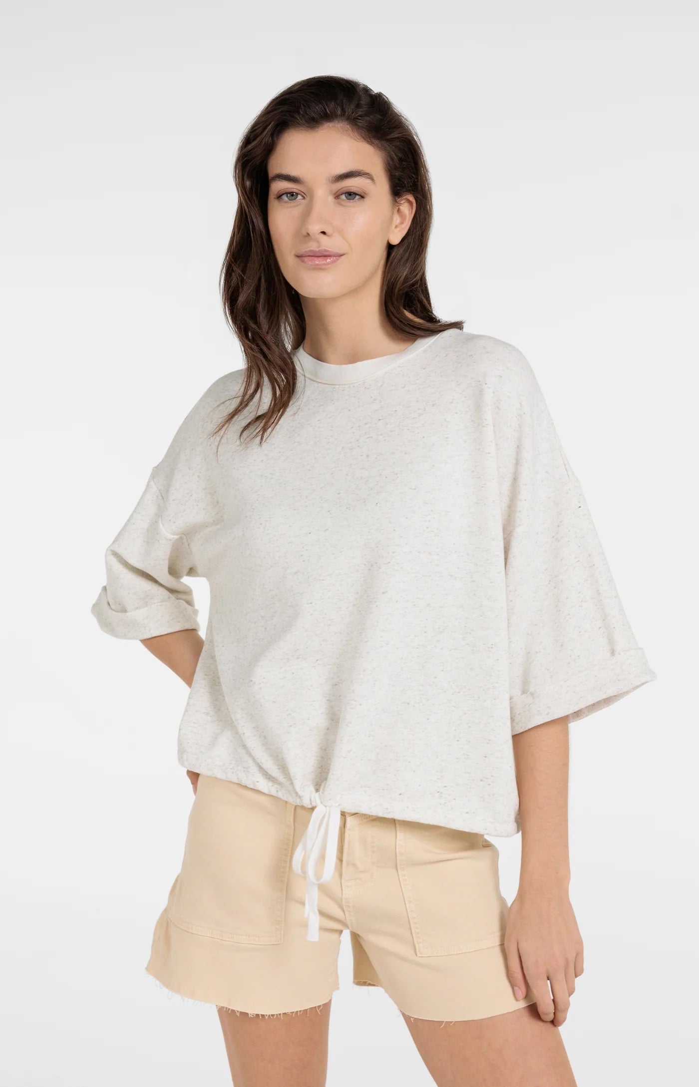 Rolled Cuffs Sweatshirt in Ivory White Melange