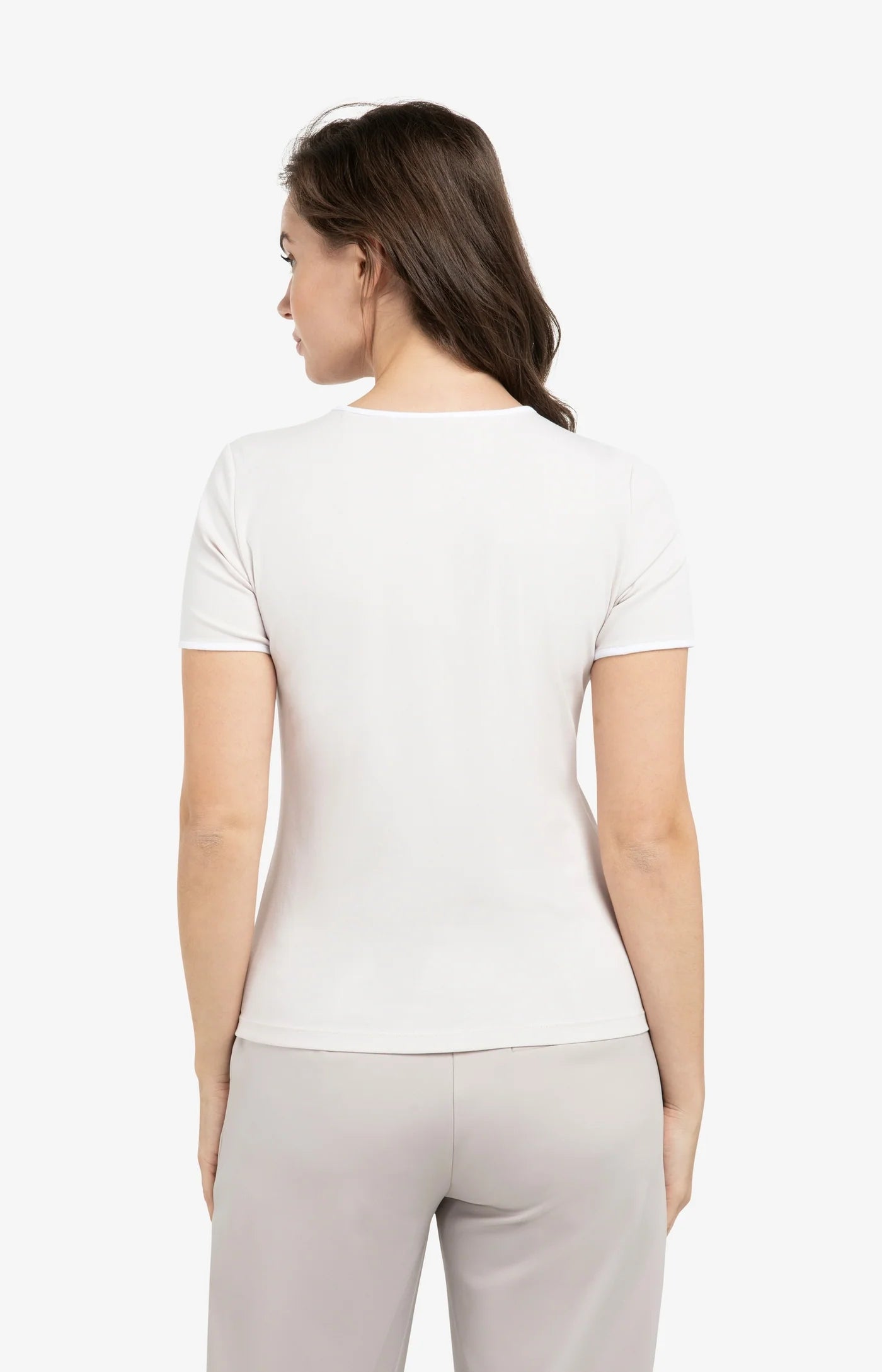 Contrasting Trim T-shirt in Gray Lilac