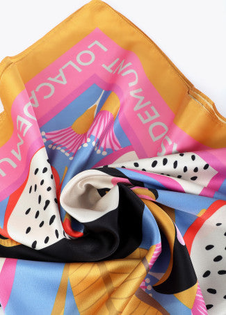 Tropical Print Satin Scarf in Blue/Multi