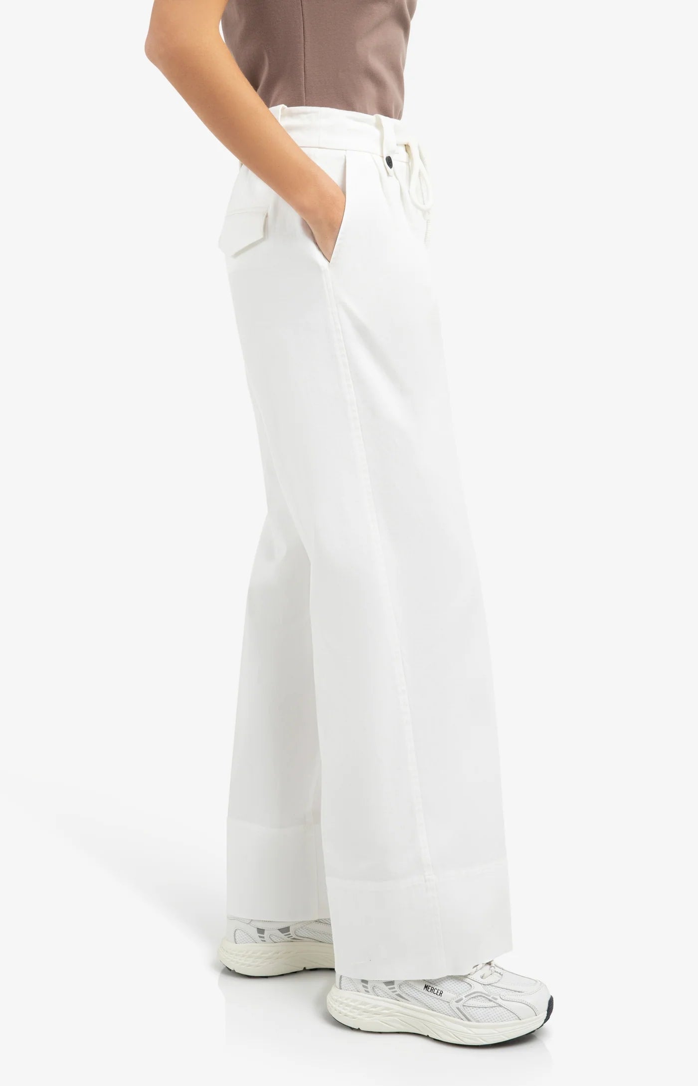 Pleated Wide Leg Trousers with Drawcord Waist in Off White