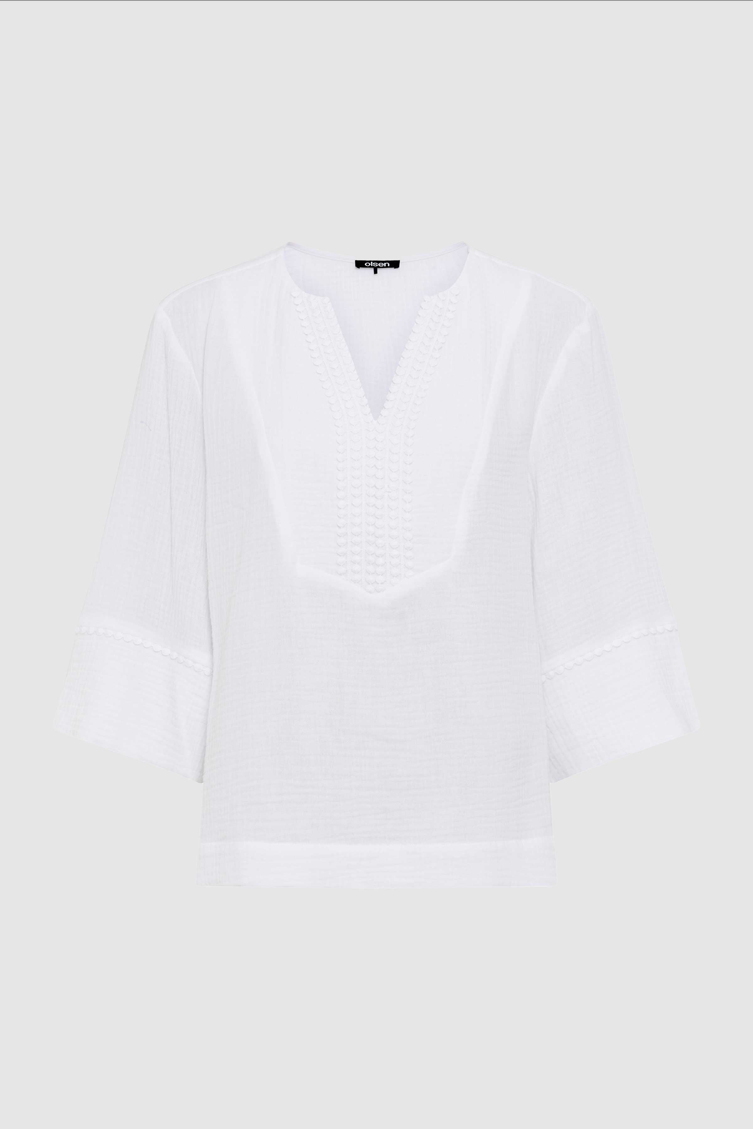 Embroidered V-Neck Tunic Top in White