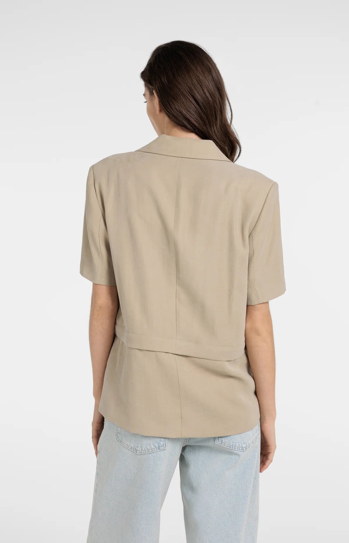 Short Sleeve Blazer with Detachable Zip Hem in Crockery Brown
