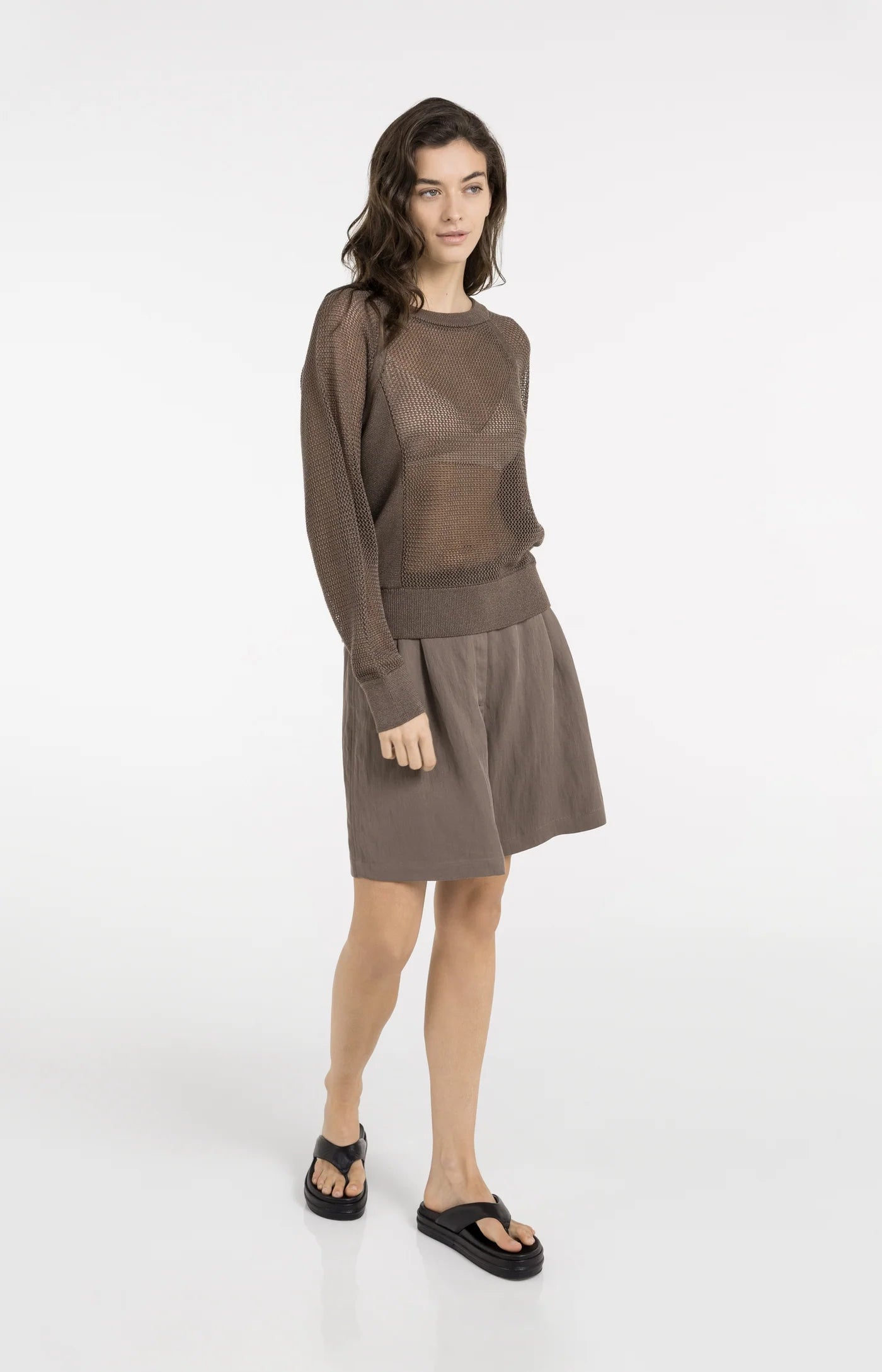 Longer Length Bermuda Shorts in Washed Brown