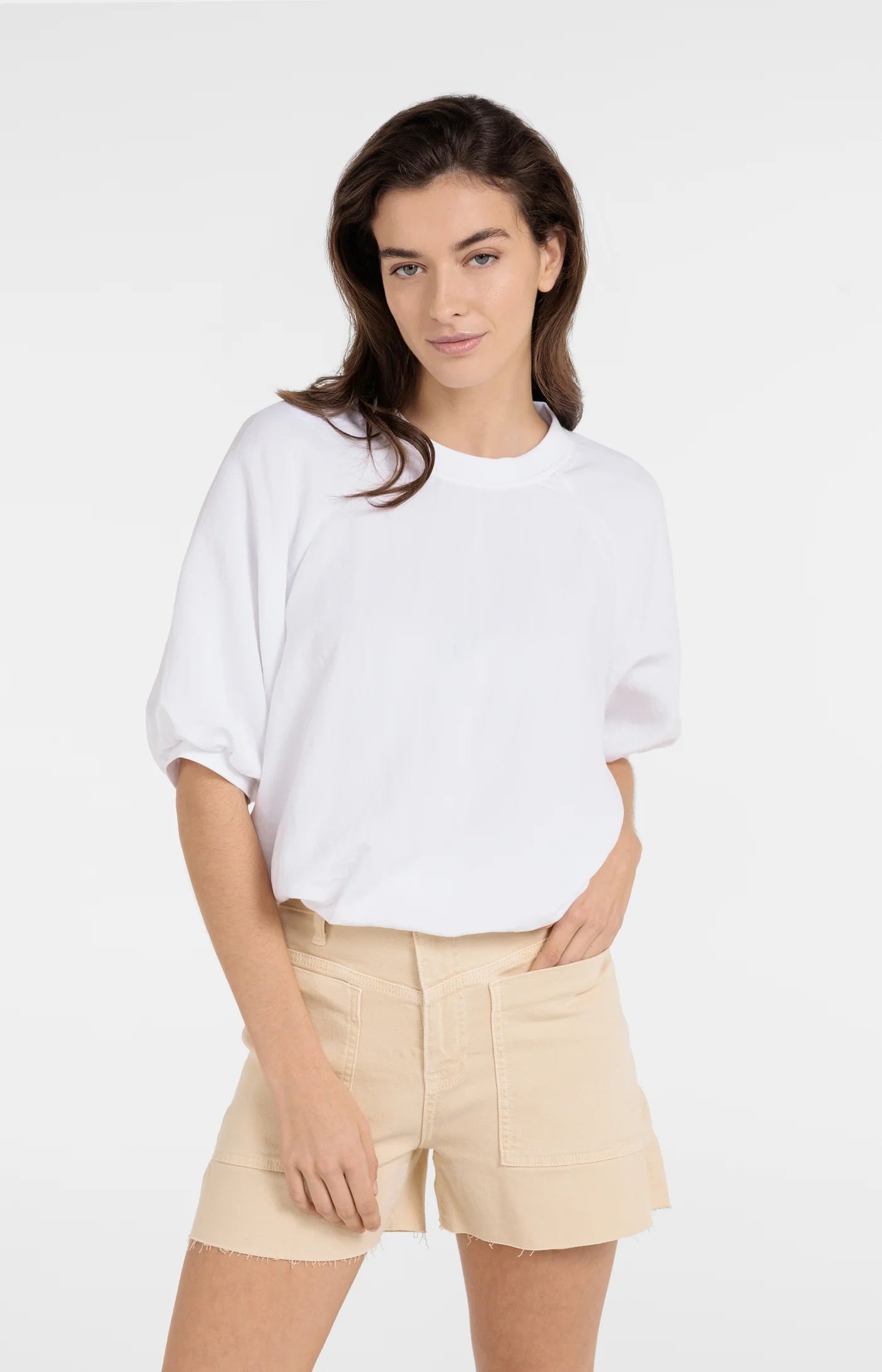 Balloon Sleeve T-Shirt in Pure White