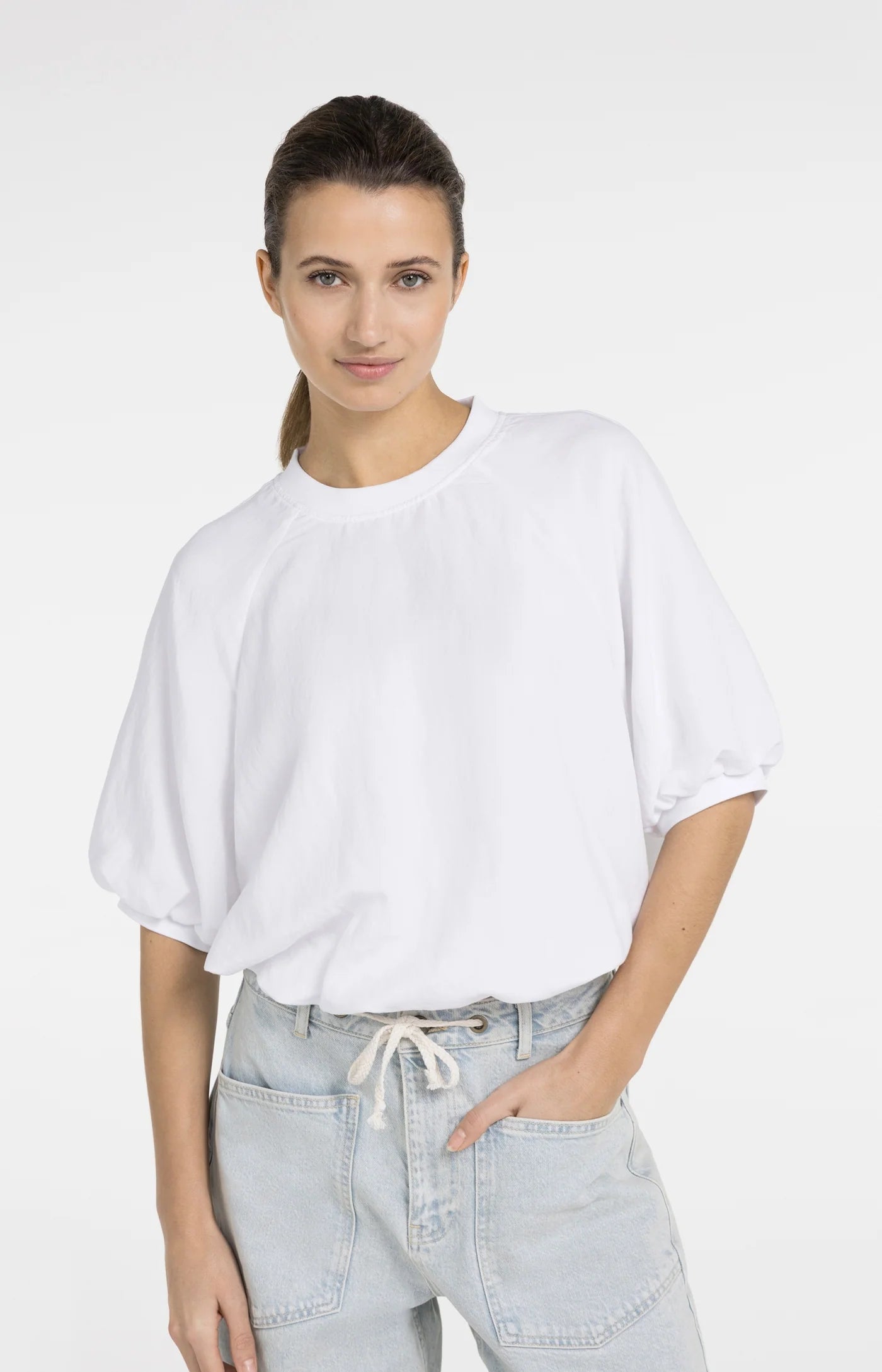 Balloon Sleeve T-Shirt in Pure White
