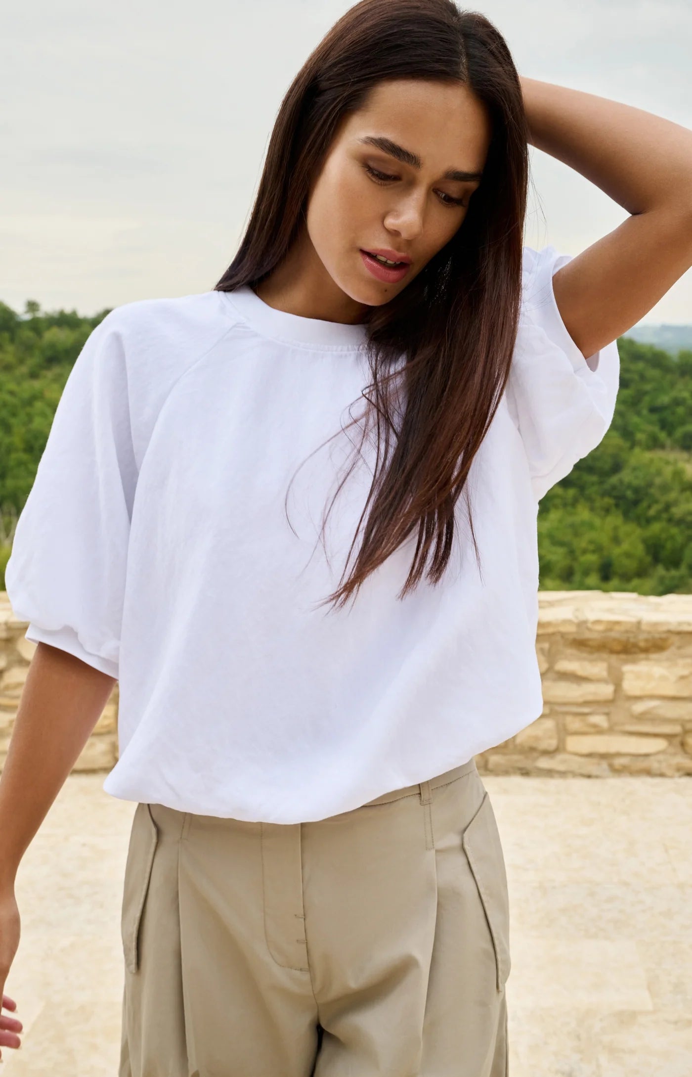 Balloon Sleeve T-Shirt in Pure White