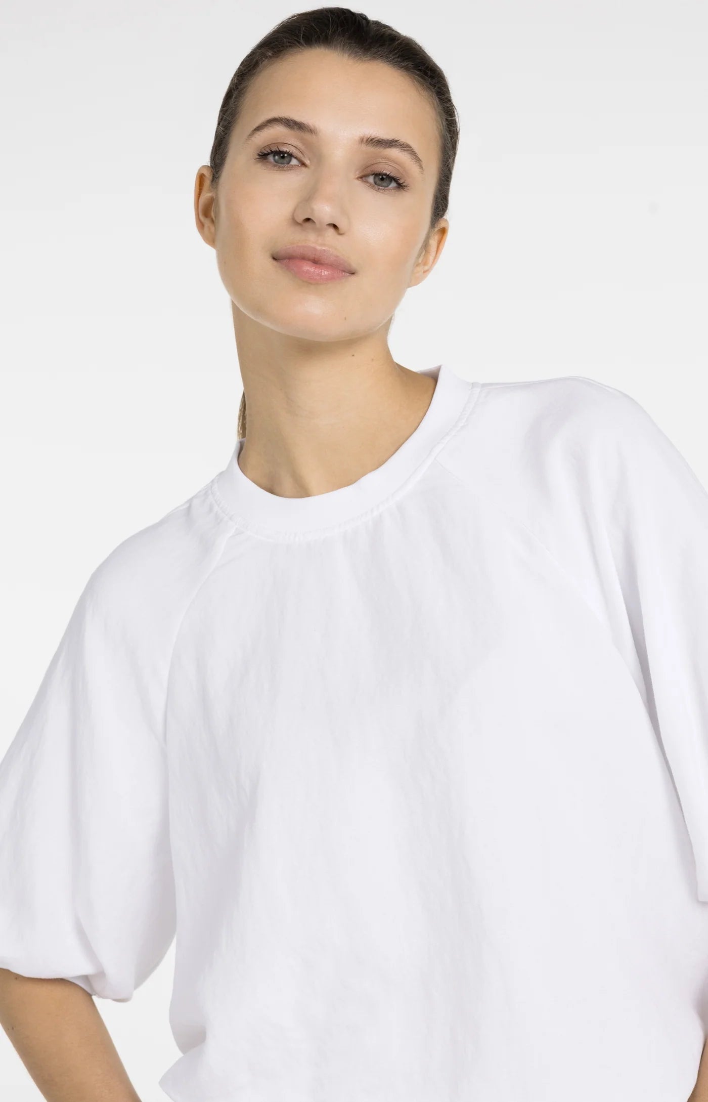 Balloon Sleeve T-Shirt in Pure White