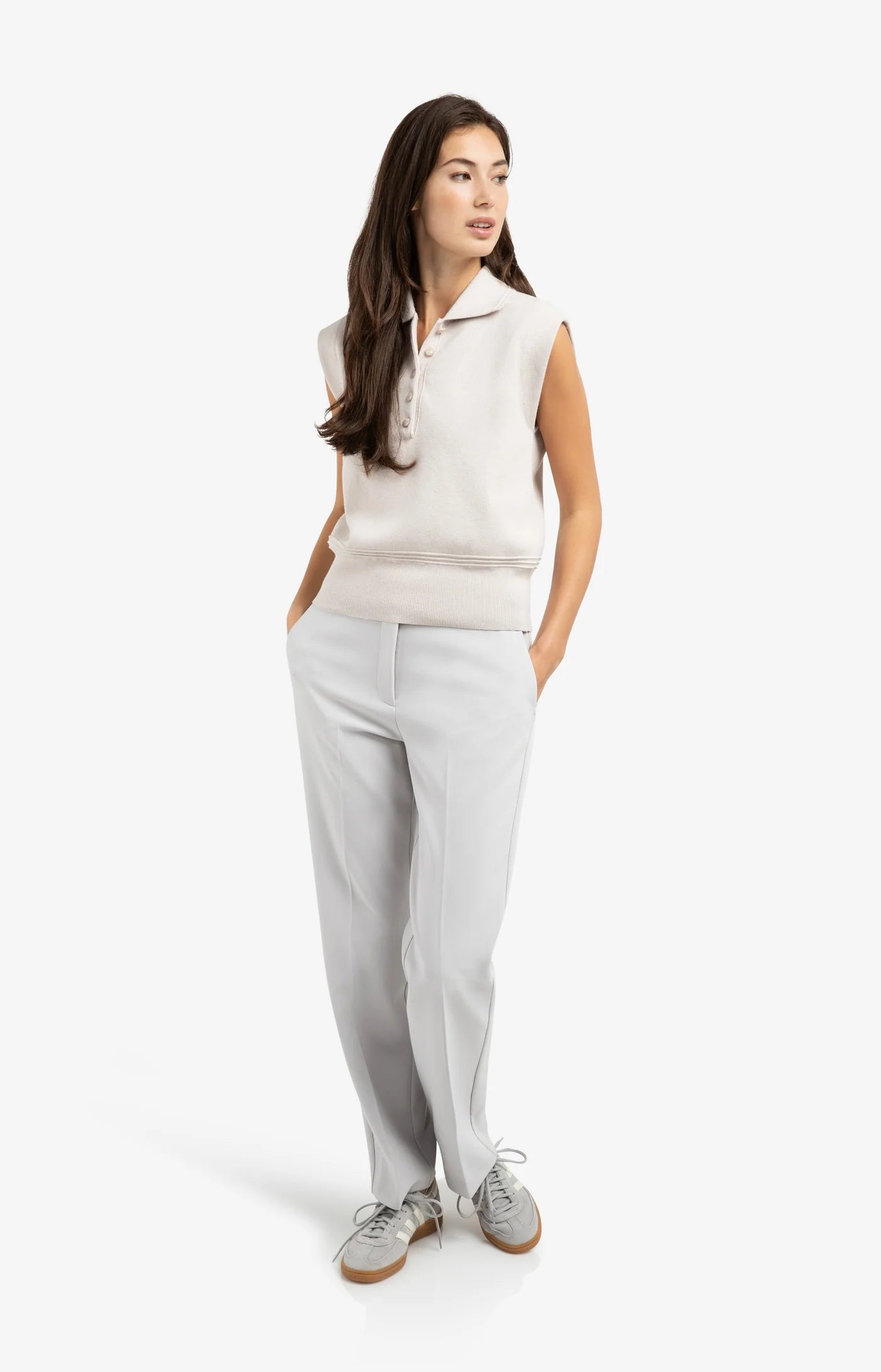 Asymmetrical Waistband Trousers in Deep Wool Grey