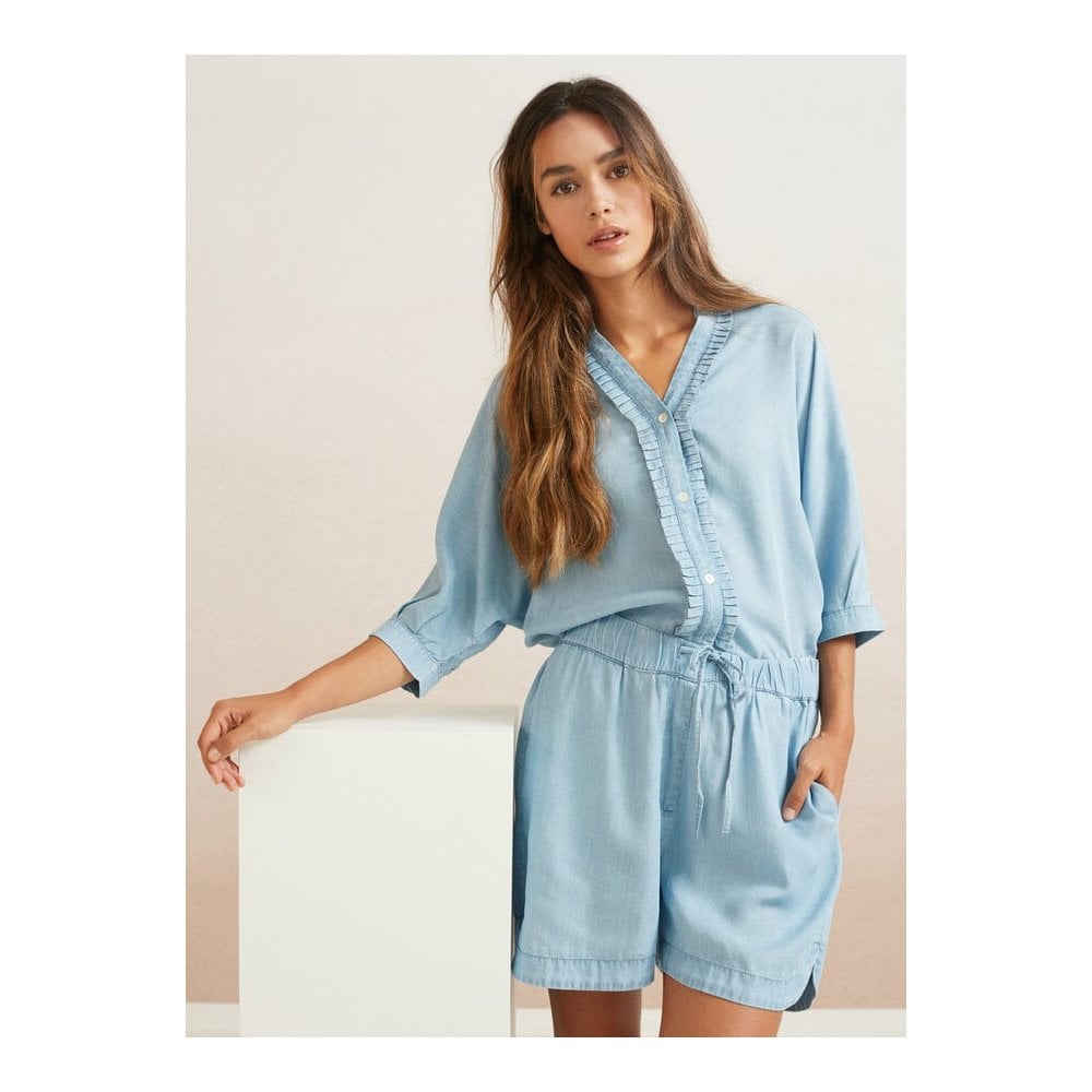 Batwing Top with Ruffle in Chambray
