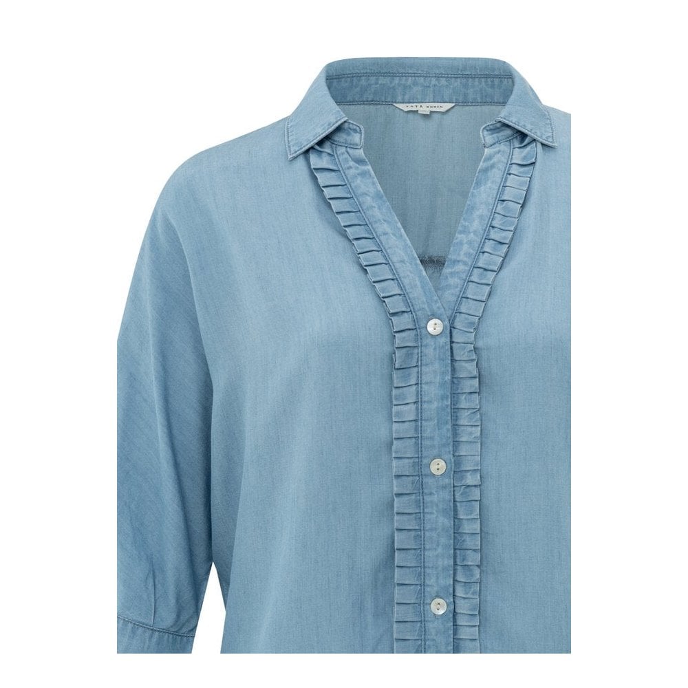 Batwing Top with Ruffle in Chambray
